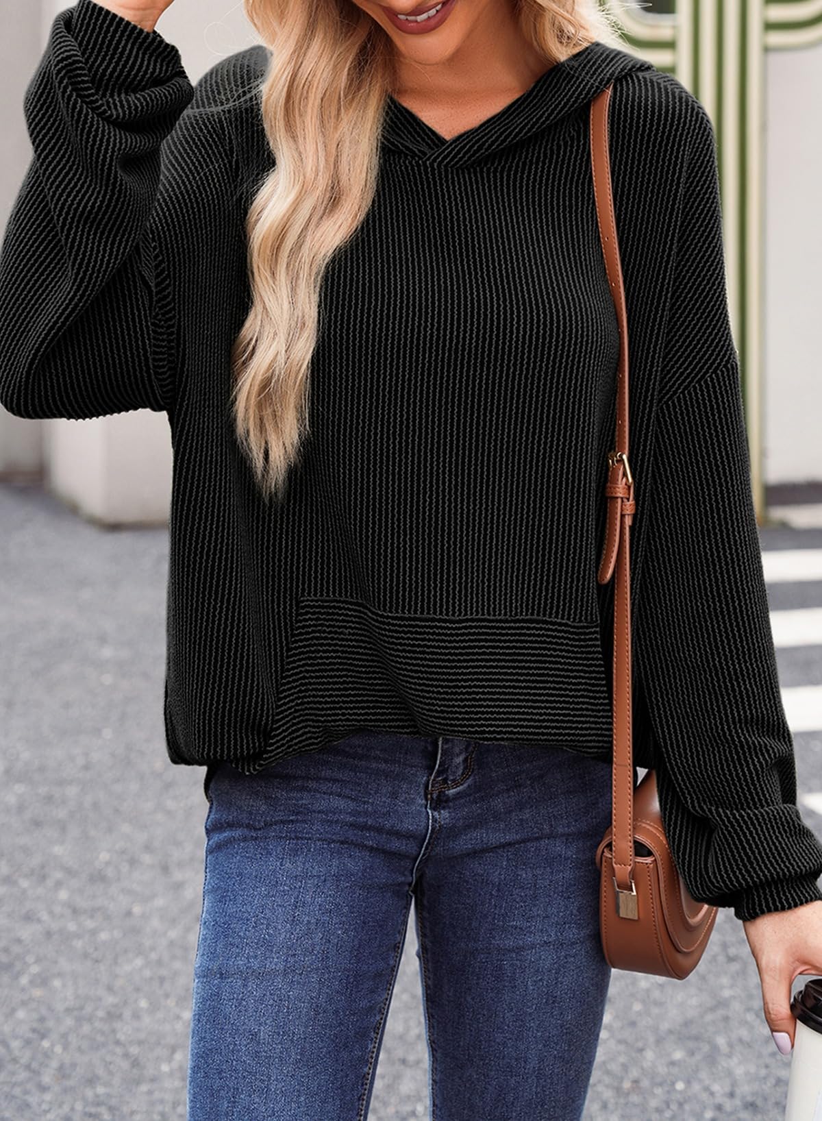 Ribbed Knit Pullover Hoodie (Buy 2 Free Shipping)