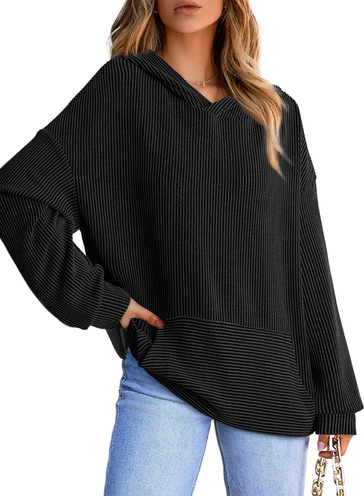 Ribbed Knit Pullover Hoodie (Buy 2 Free Shipping)