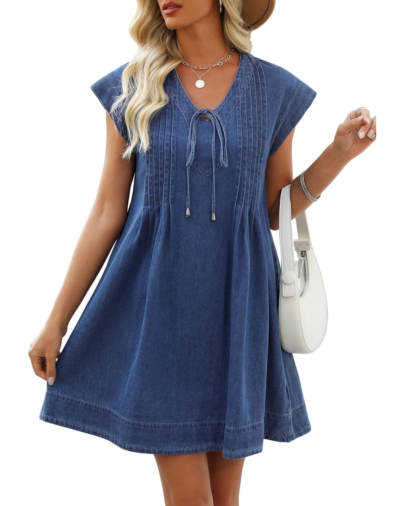 ✨Women's V-neck Pleated Denim Dress with Pockets