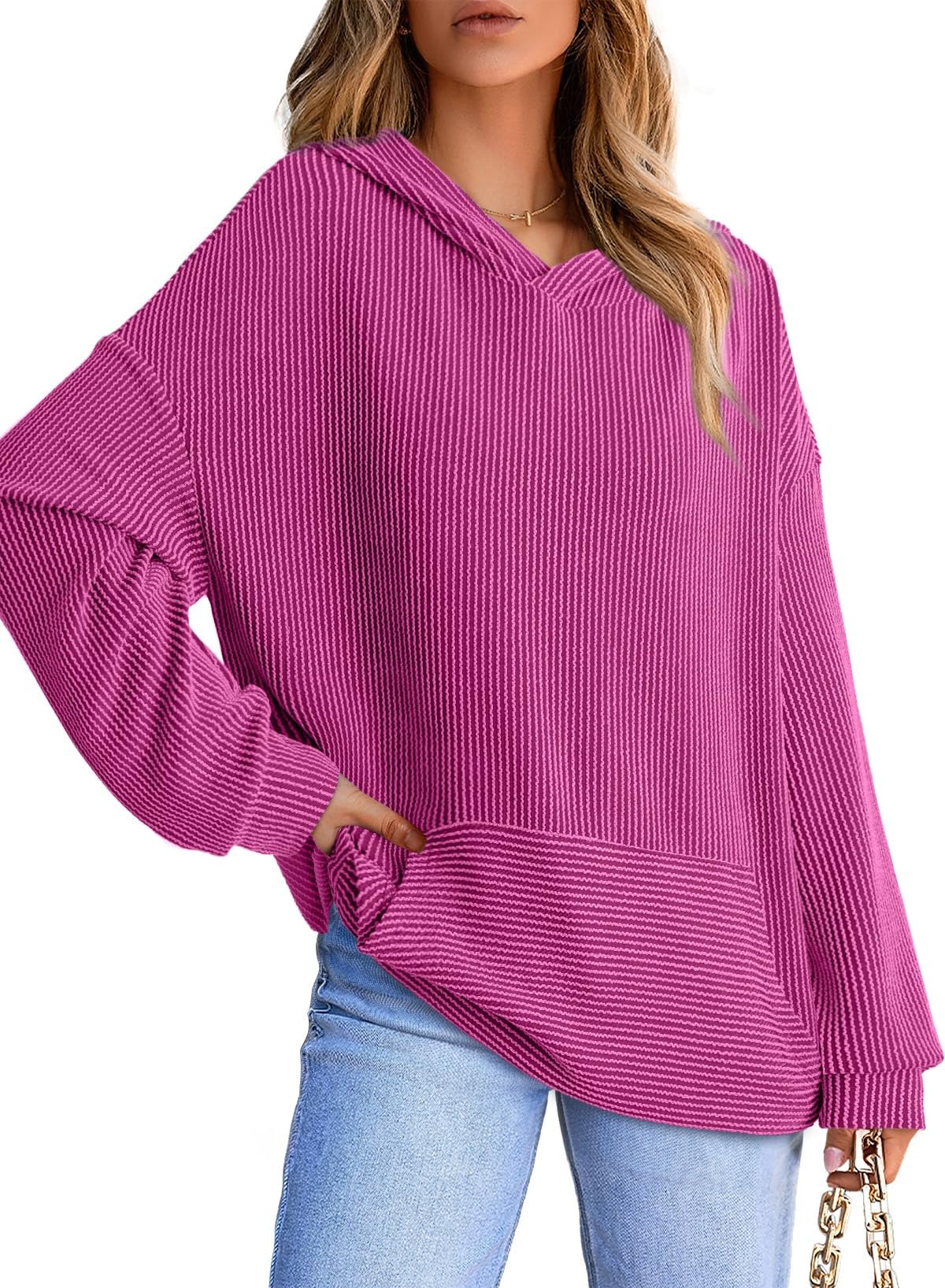 Ribbed Knit Pullover Hoodie (Buy 2 Free Shipping)