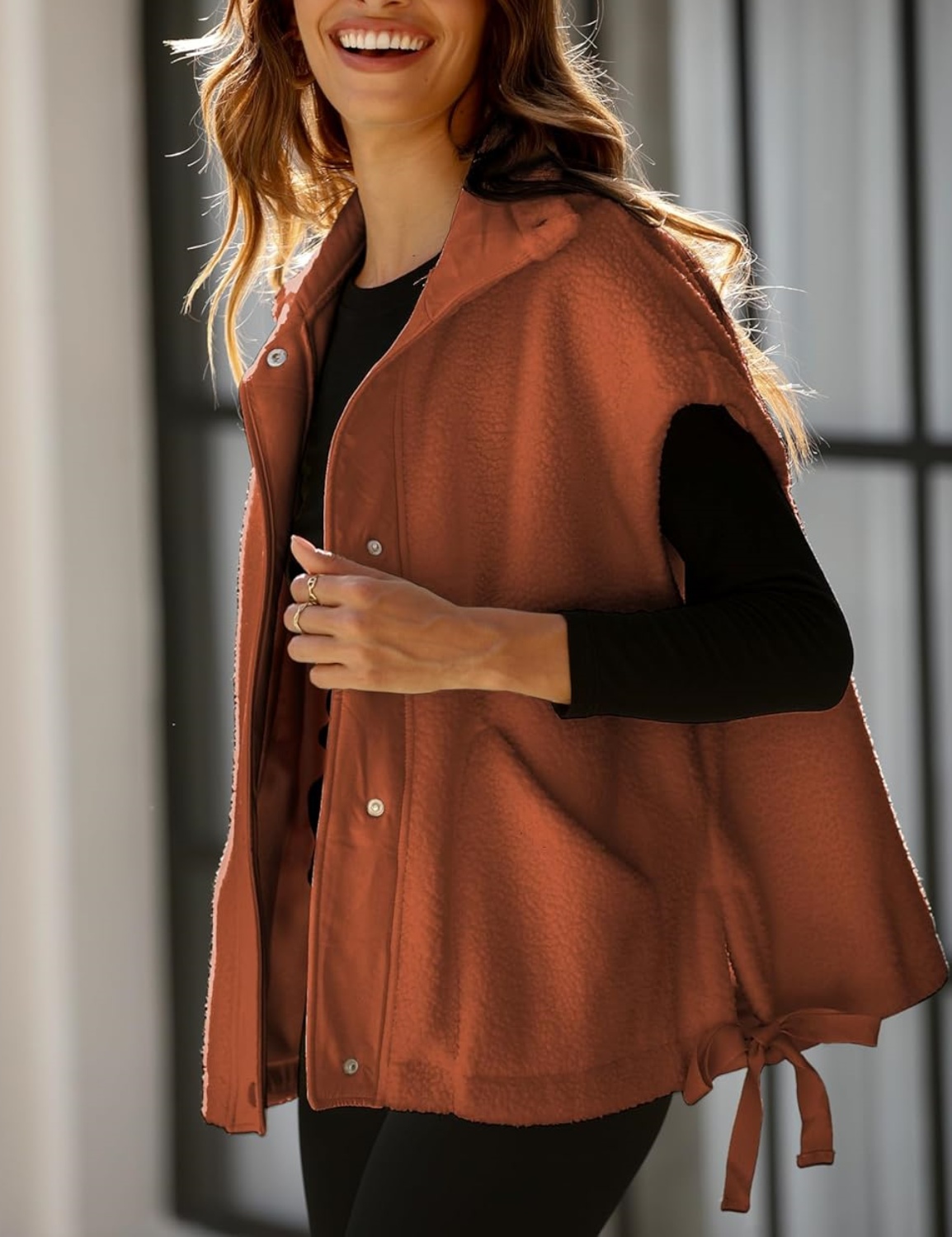 Sleeveless Button Paneled Sherpa Vest with Pockets (Buy 2 Free Shipping)