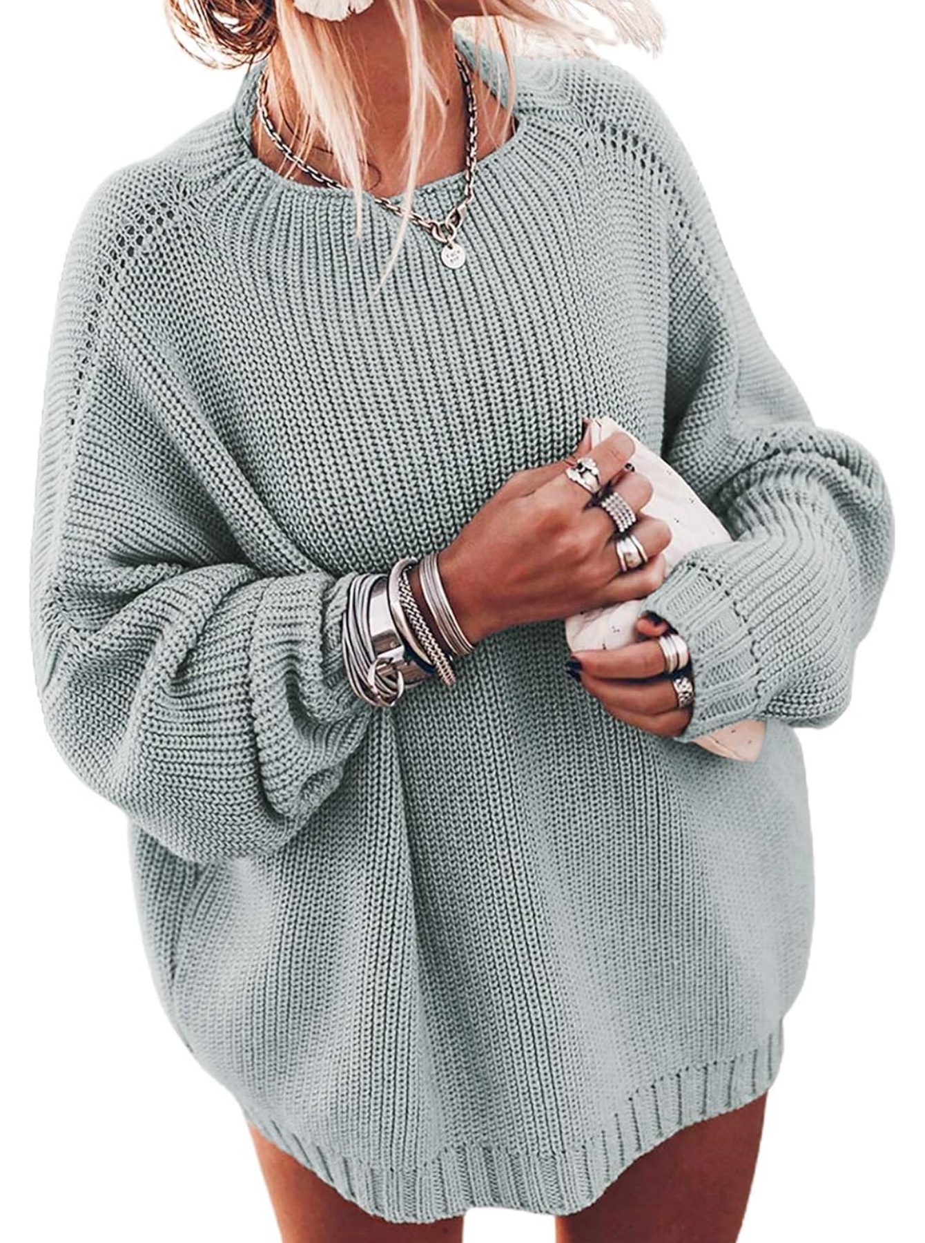 Oversized Batwing Sleeve Mock Neck Sweater (Buy 2 Free Shipping)