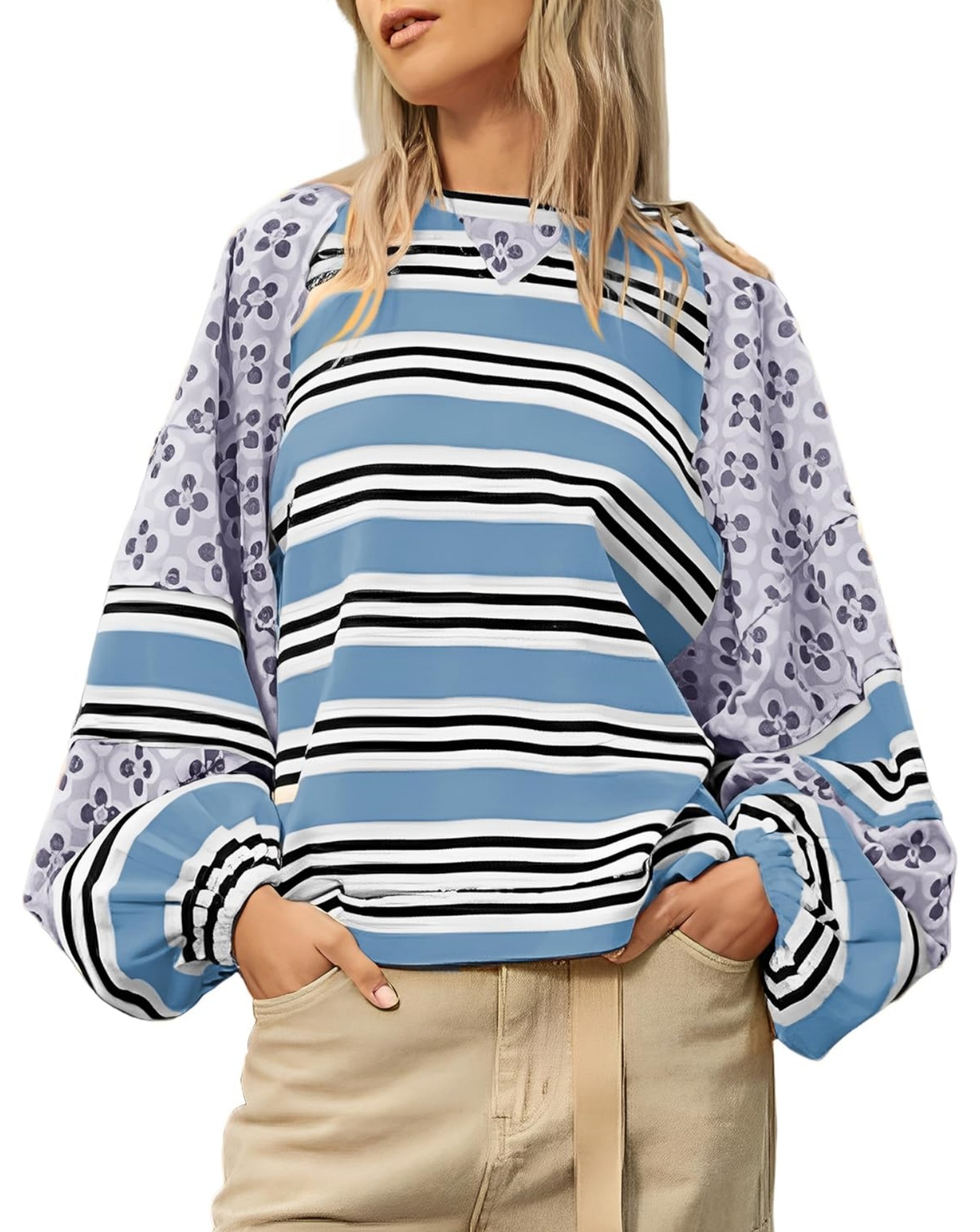 Oversized Striped Floral Pullover (Buy 2 Free Shipping)