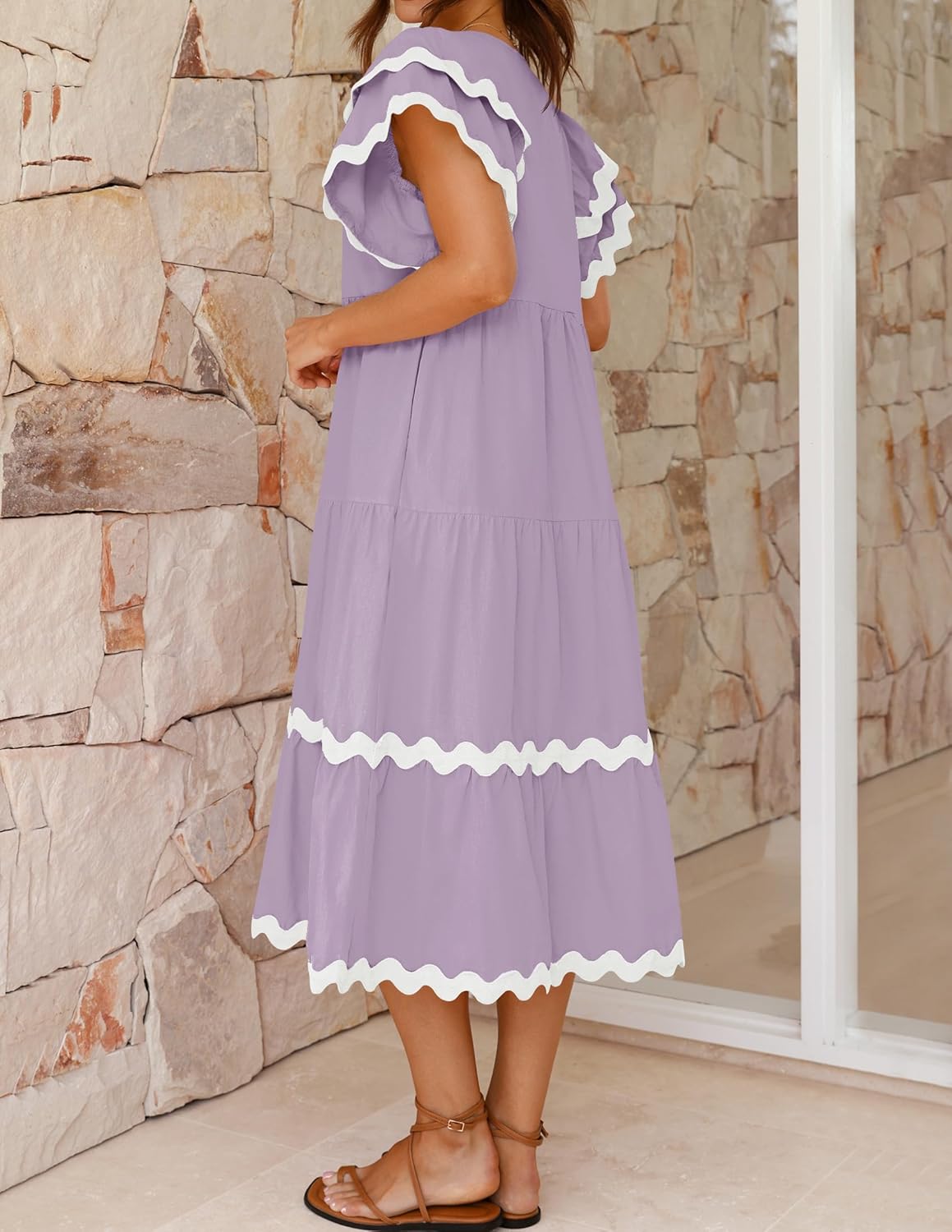 Women's V-neck Ruffle Short Sleeve Layered A-line Maxi Dress(Buy 2 Free Shipping)