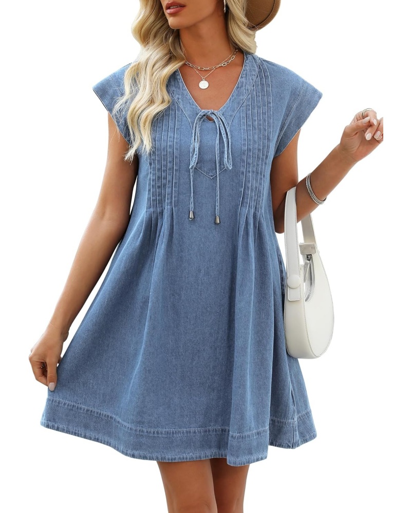 ✨Women's V-neck Pleated Denim Dress with Pockets