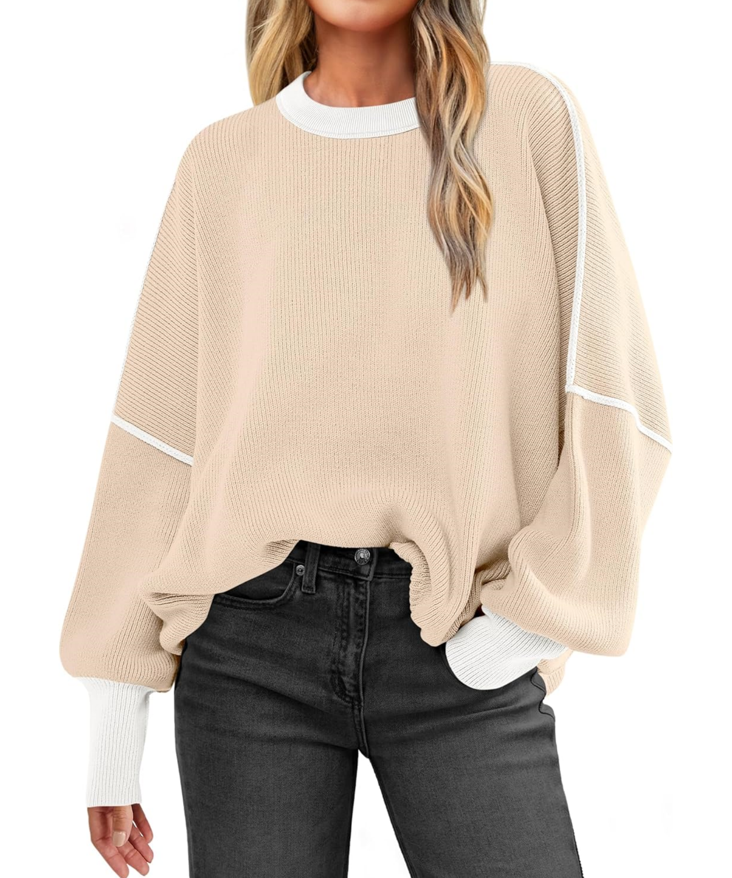 Contrast Color Dolman Sleeve Side Slit Sweater (Buy 2 Free Shipping)