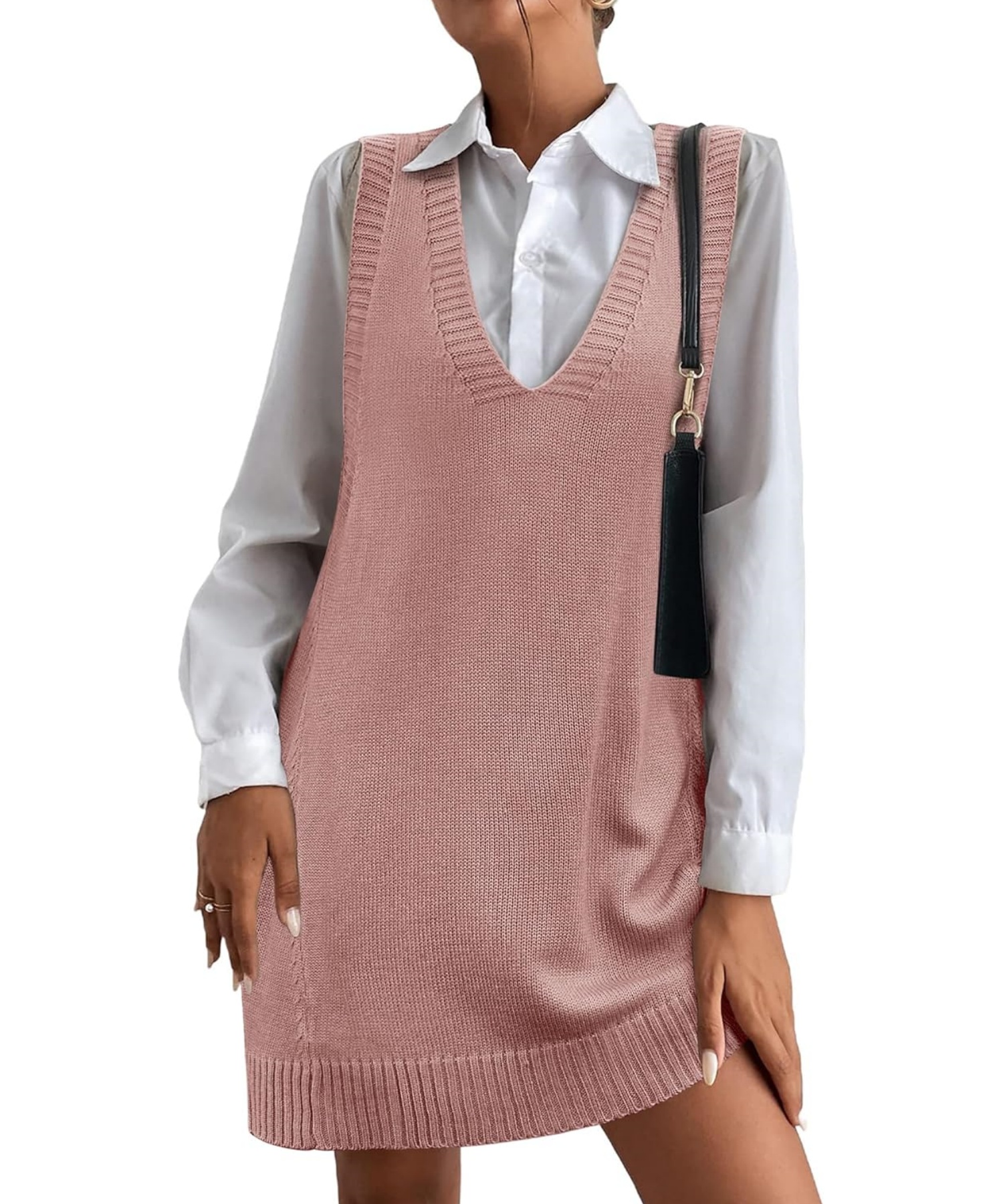 Oversized V-Neck Vest Sweater Dress with Pockets (Buy 2 Free Shipping)
