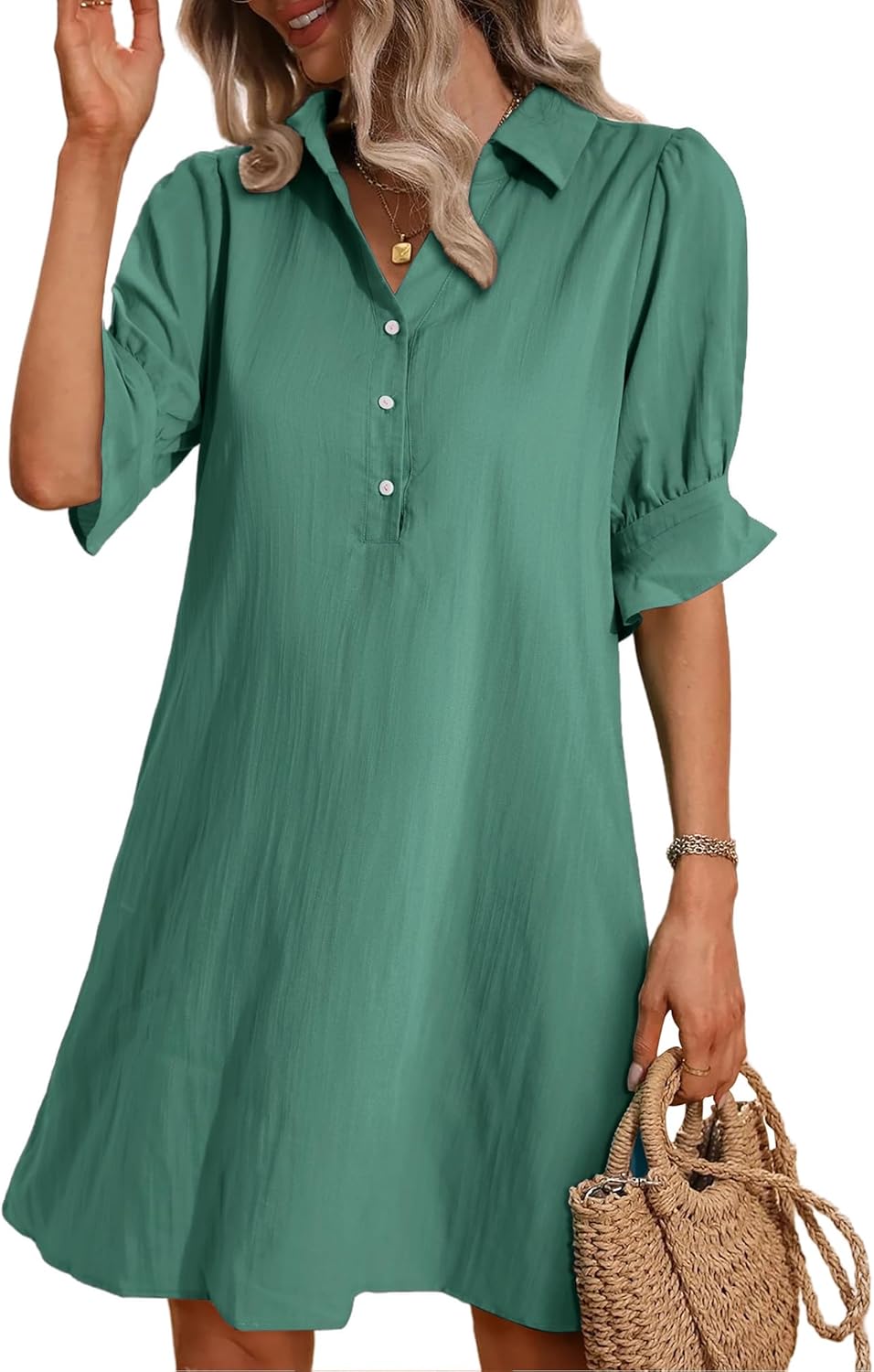 Women's Casual  Ruffle Sleeve Button Down Shirt Dress(Buy 2 Free Shipping)