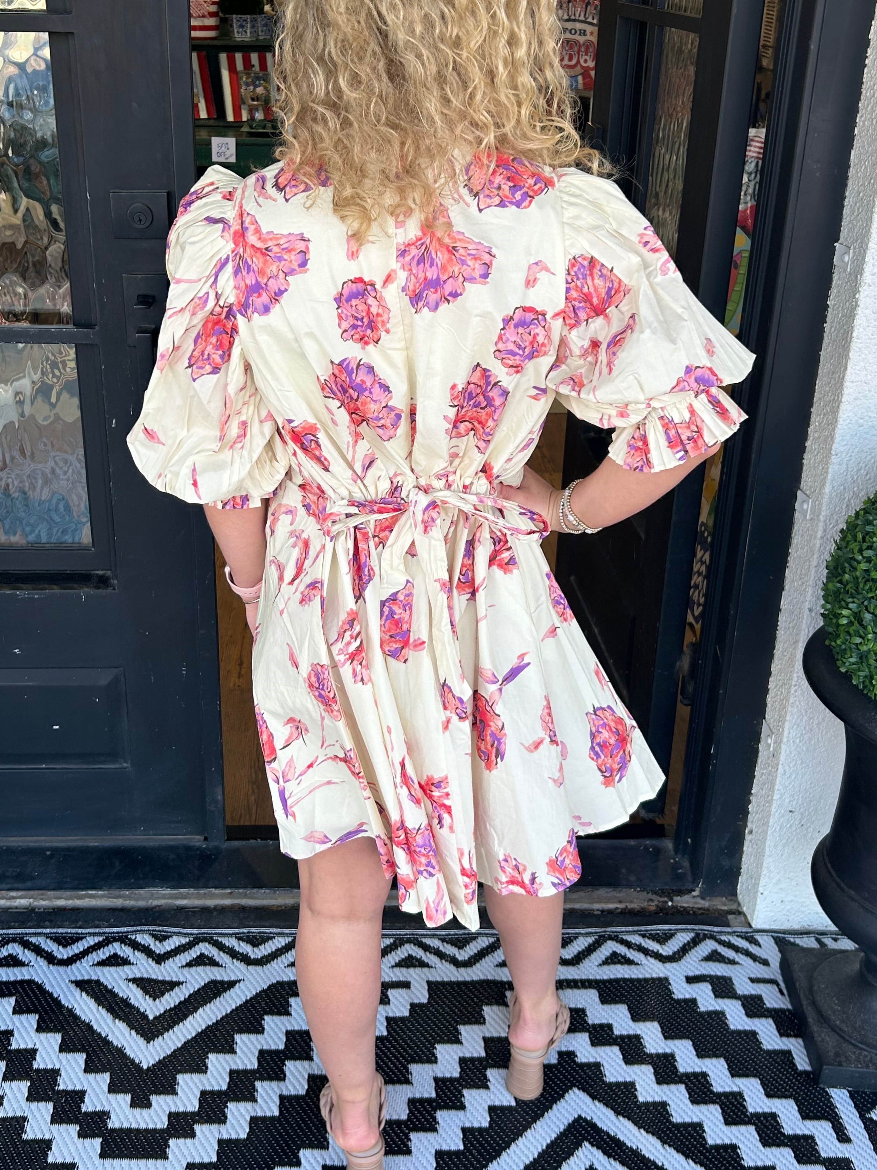  Women's Floral Puff Sleeve Pleated Dress (Buy 2 Free Shipping)