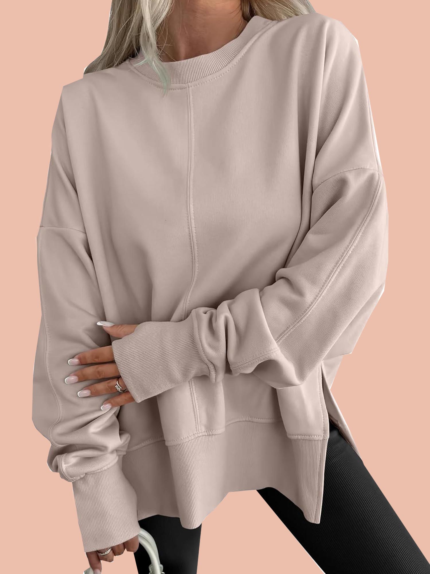 Women's Oversized Thumbhole Long Sleeve Side Slit Sweatshirt (Buy 2 Free Shipping)  