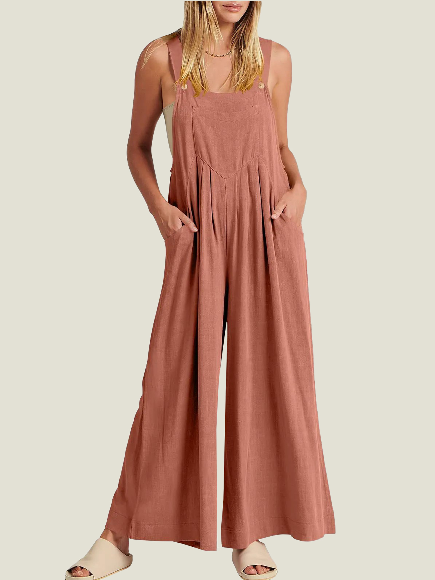 Sleeveless Wide Leg Jumpsuit with Pockets (Buy 2 Free Shipping)