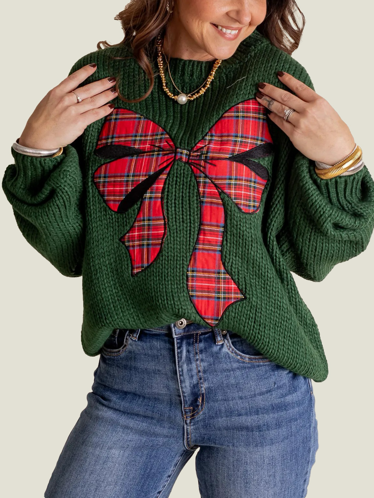 Women's Plaid Bow Sweater (Buy 2 Free Shipping)