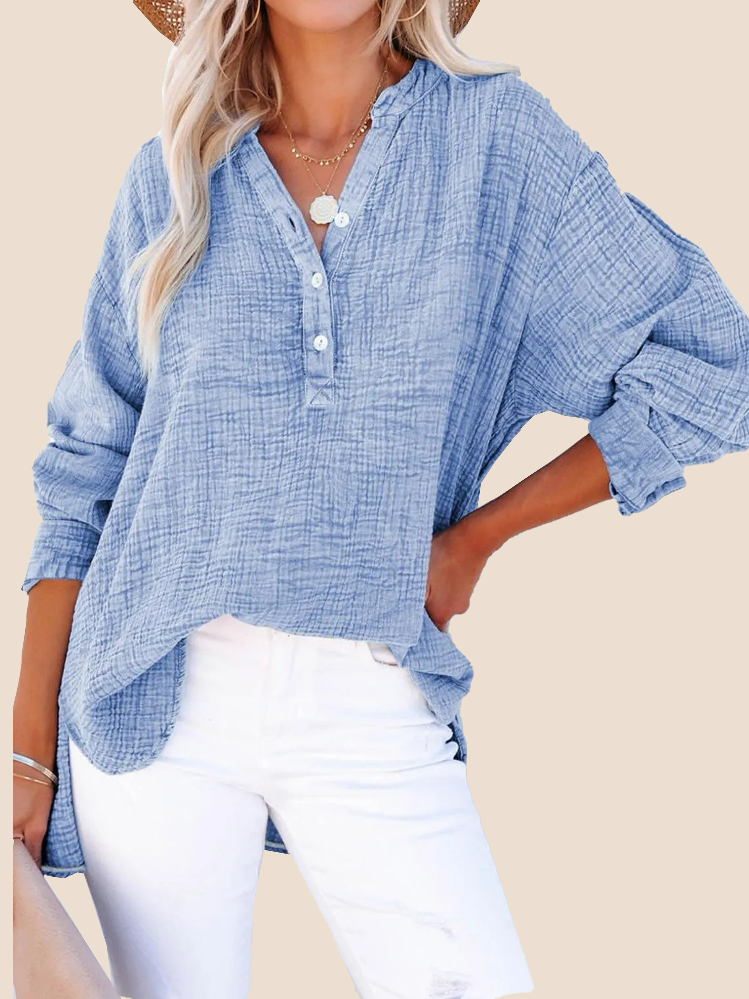 Women's Casual V-Neck Gauze Blouse (Buy 2 Free Shipping)