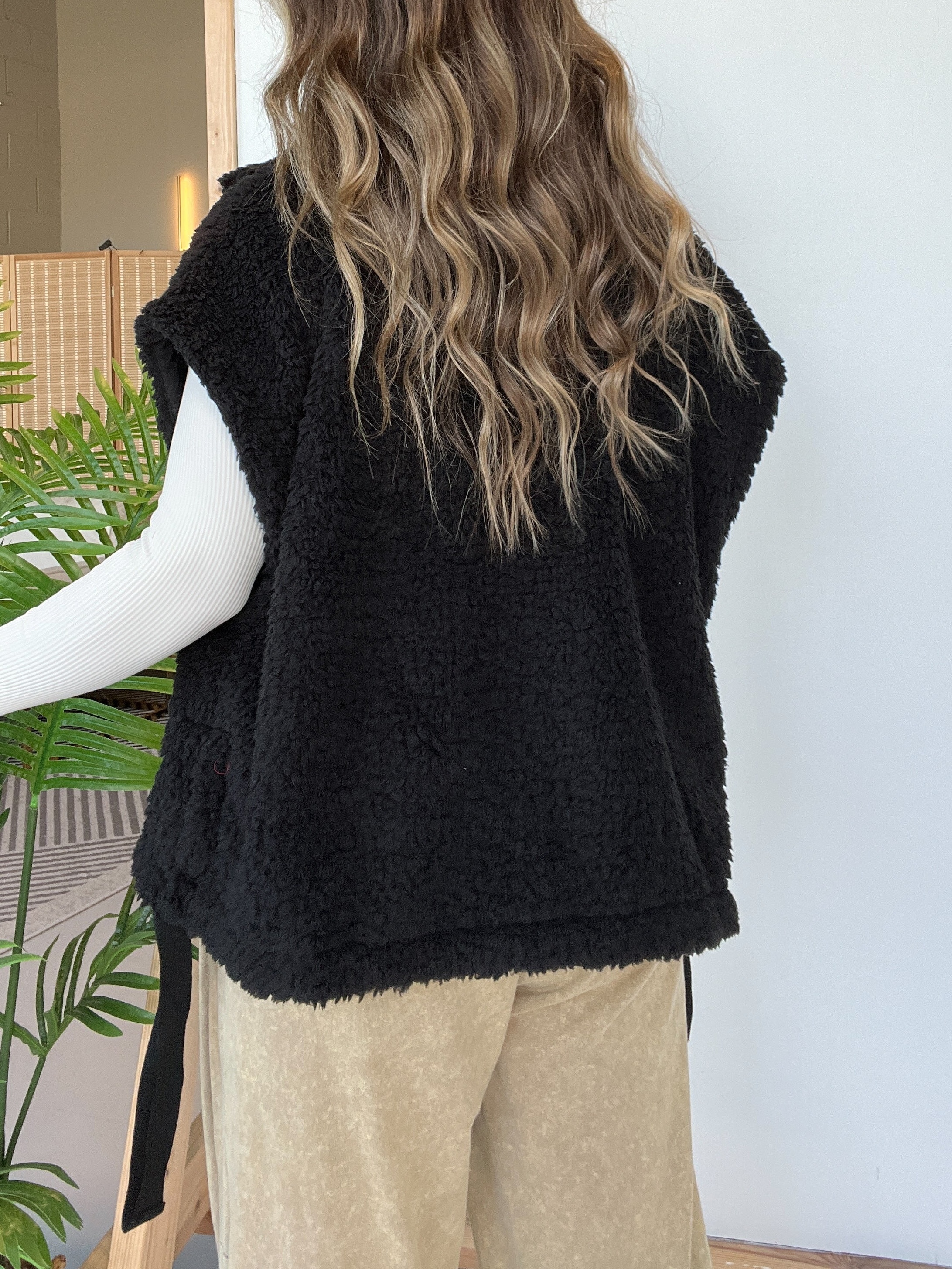 Sleeveless Button Paneled Sherpa Vest with Pockets (Buy 2 Free Shipping)