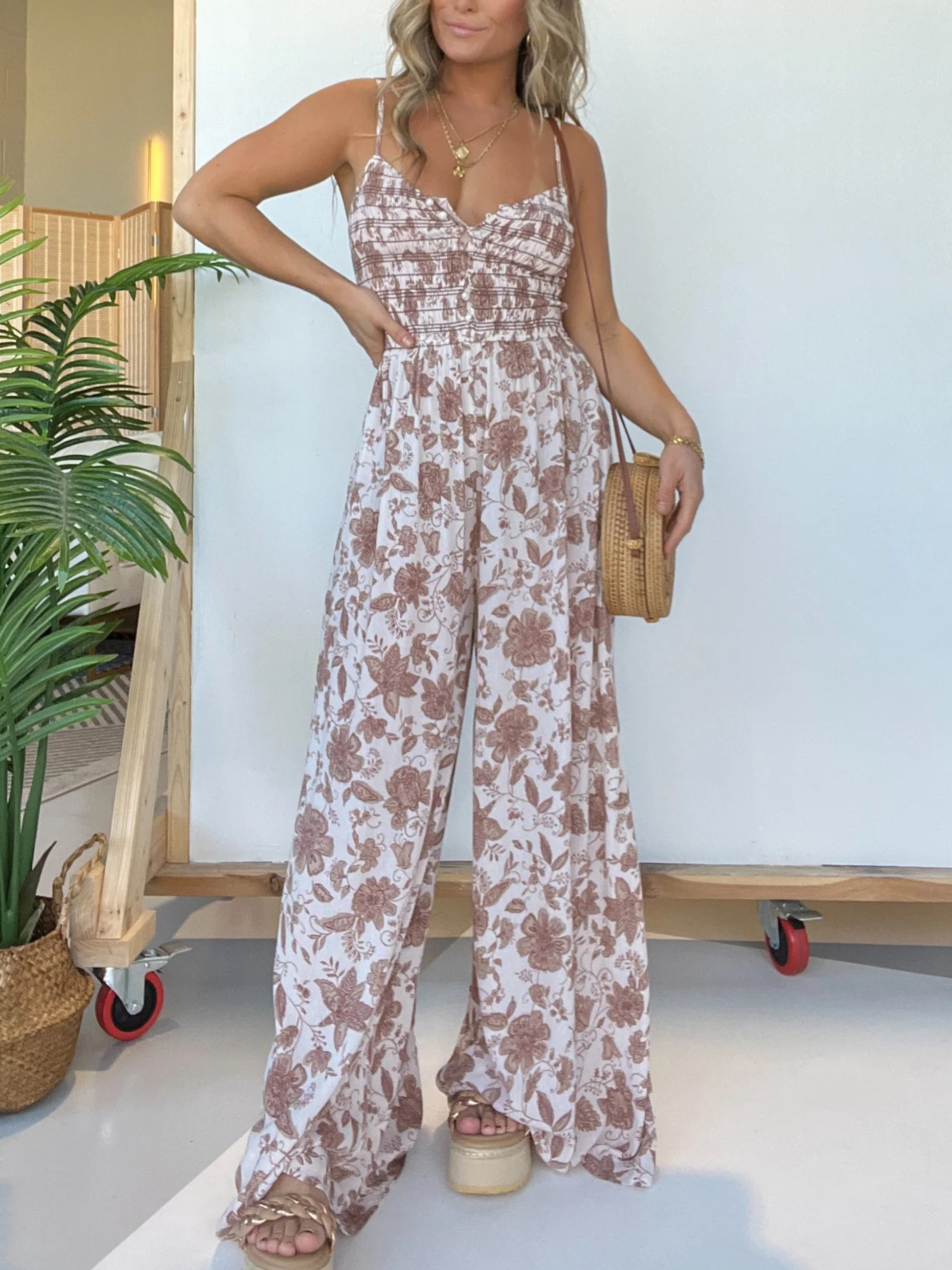 Floral Suspender Wide-leg Jumpsuit (Buy 2 Free Shipping)