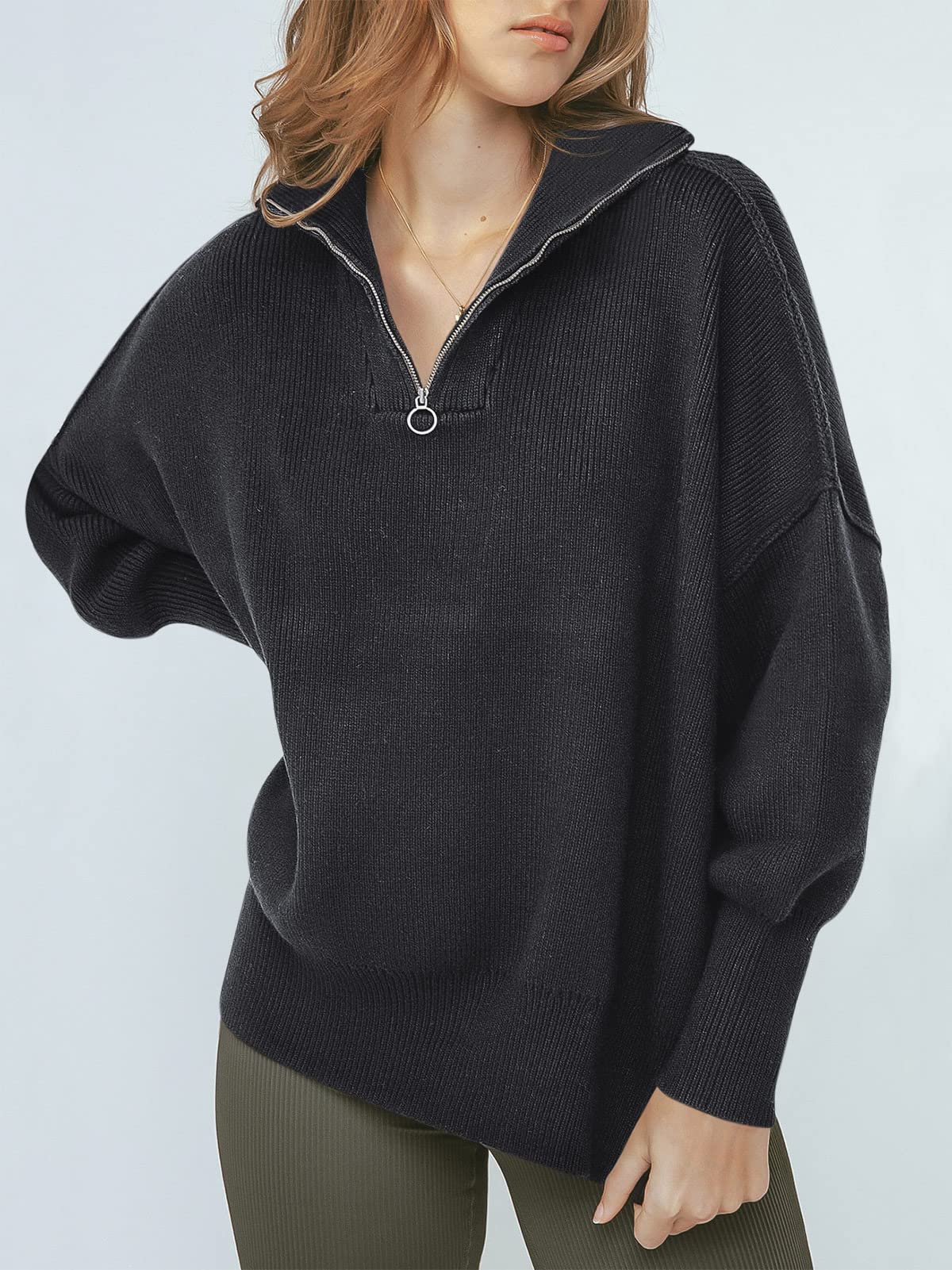 Women's Oversized Quarter Zip Sweater Pullover