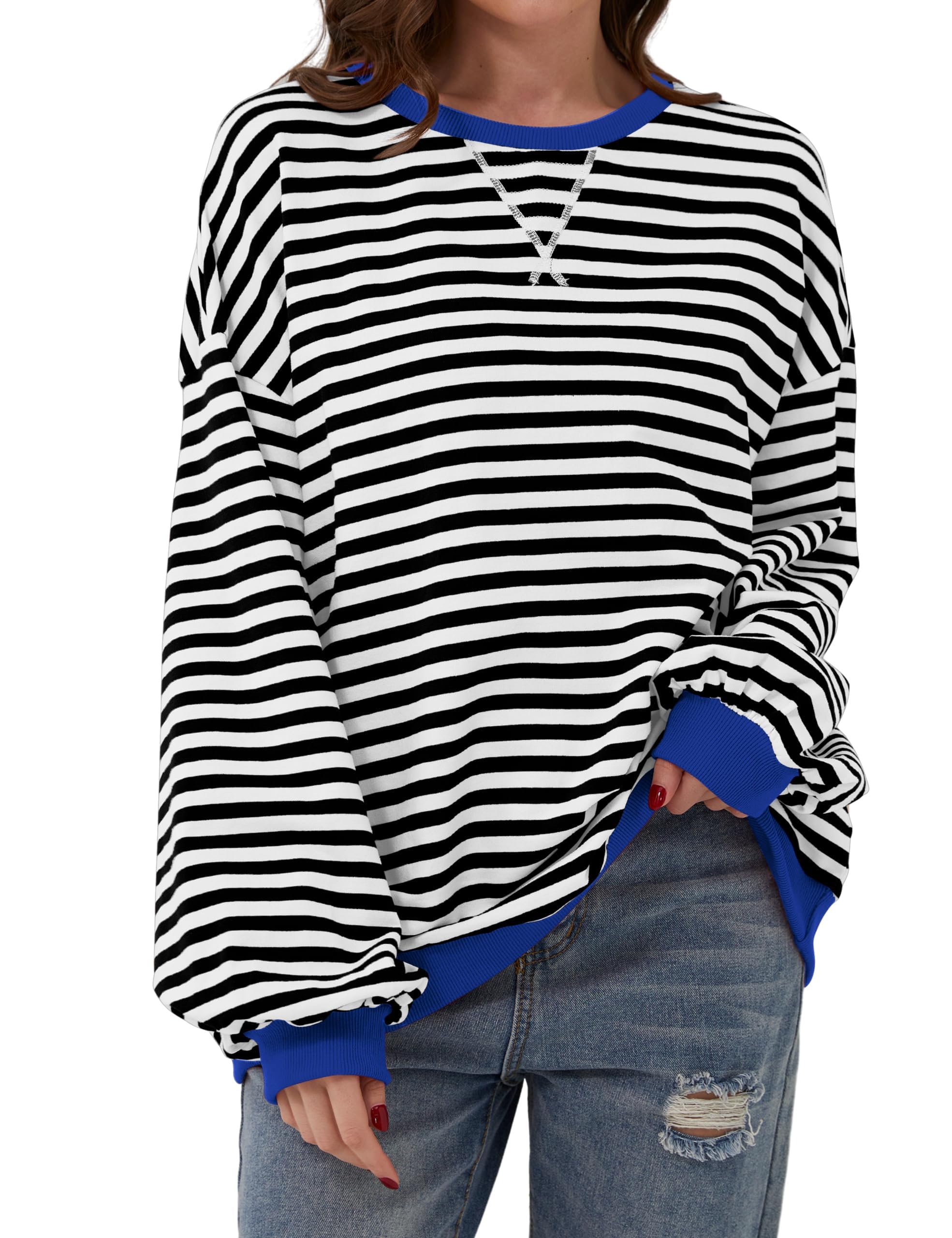 Striped Color Block Oversized Sweatshirt (Buy 2 Free Shipping)