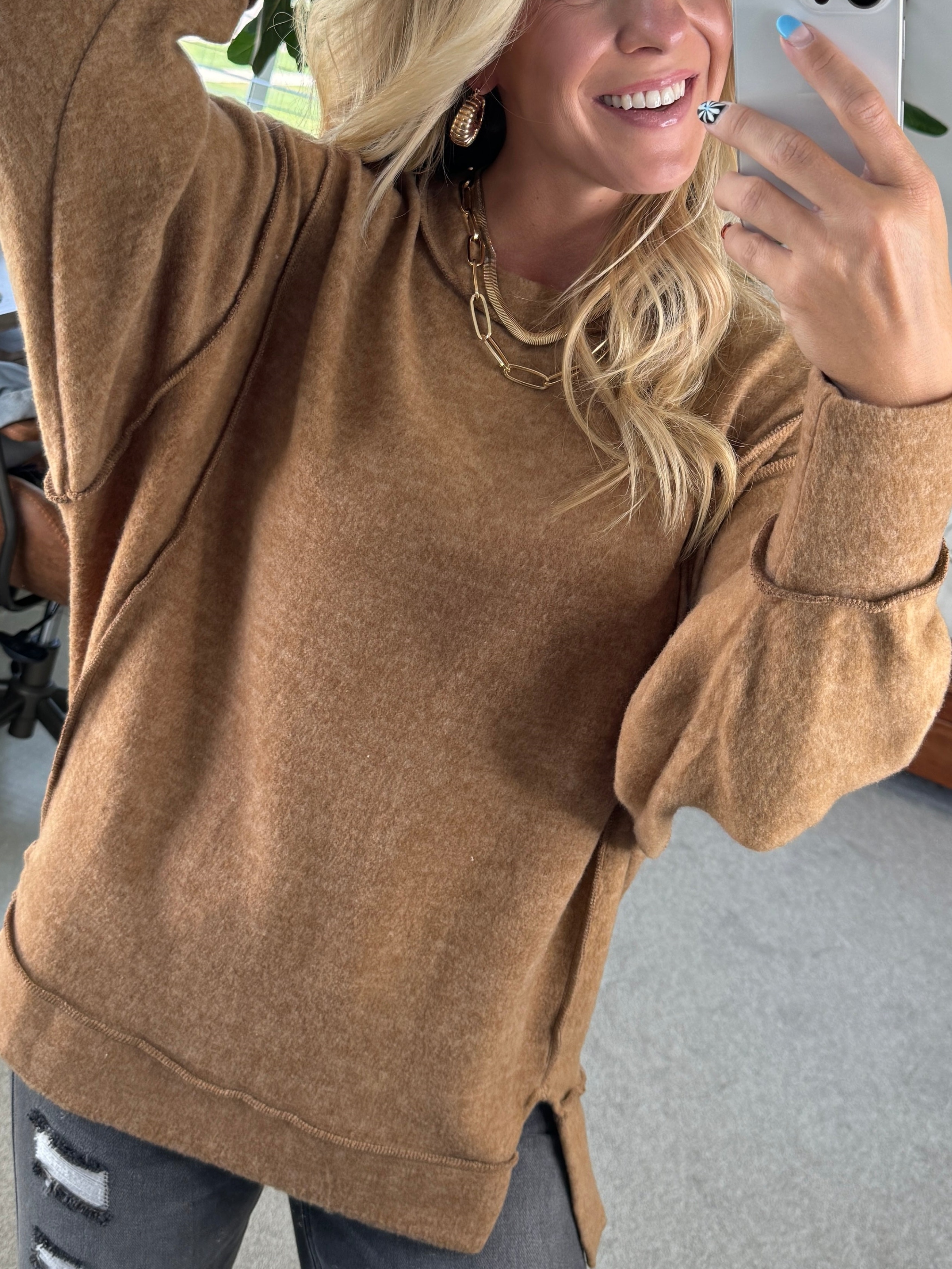 Brushed Finish High Low Side Slit Pullover (Buy 2 Free Shipping)