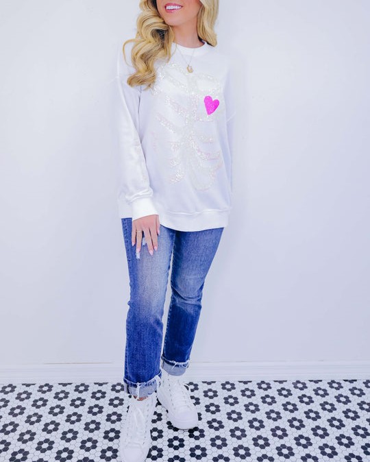 Heart Skeleton Sequin Embellished Sweatshirt
