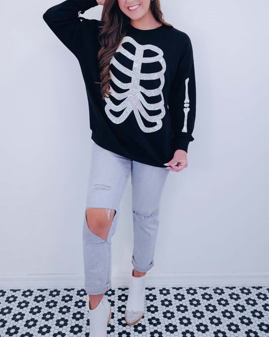 Heart Skeleton Sequin Embellished Sweatshirt