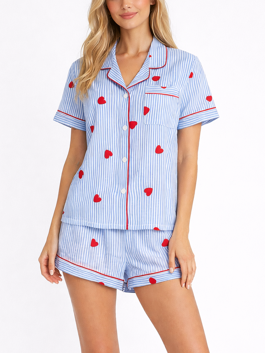 Women's Valentine Heart Striped Pajama Set