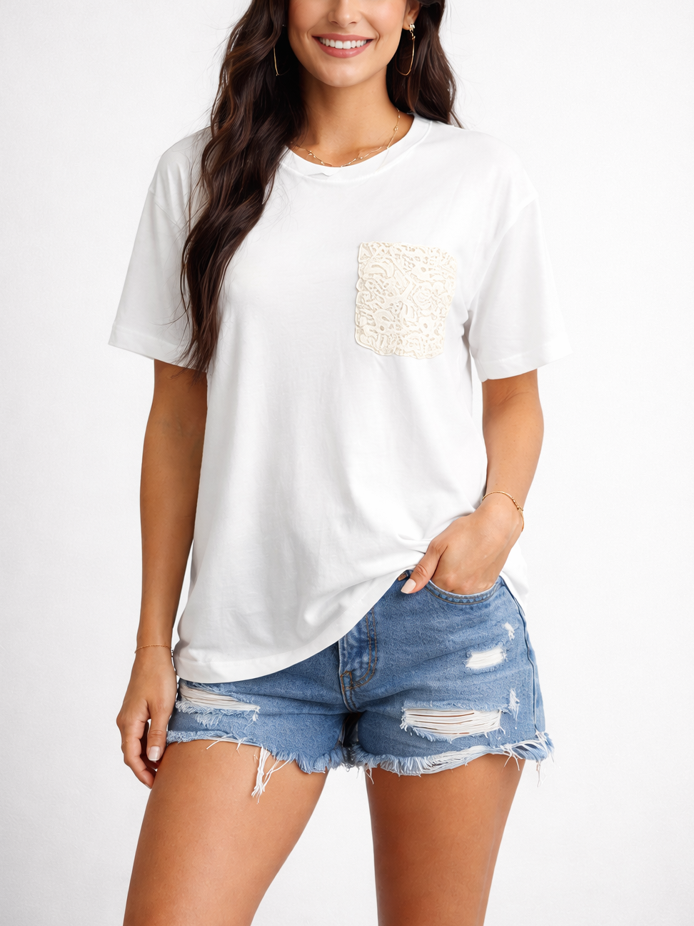 Women's Lace Pocket Versatile T-Shirt