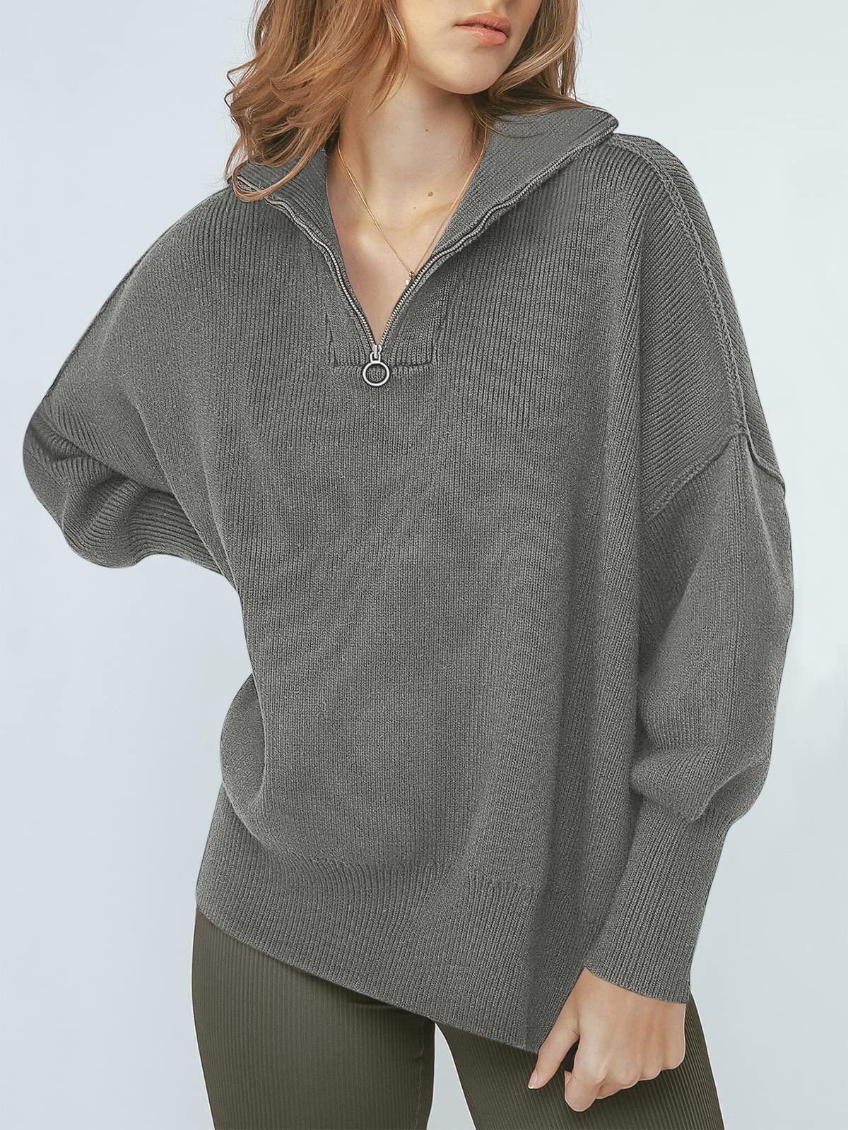 Women's Oversized Quarter Zip Sweater Pullover
