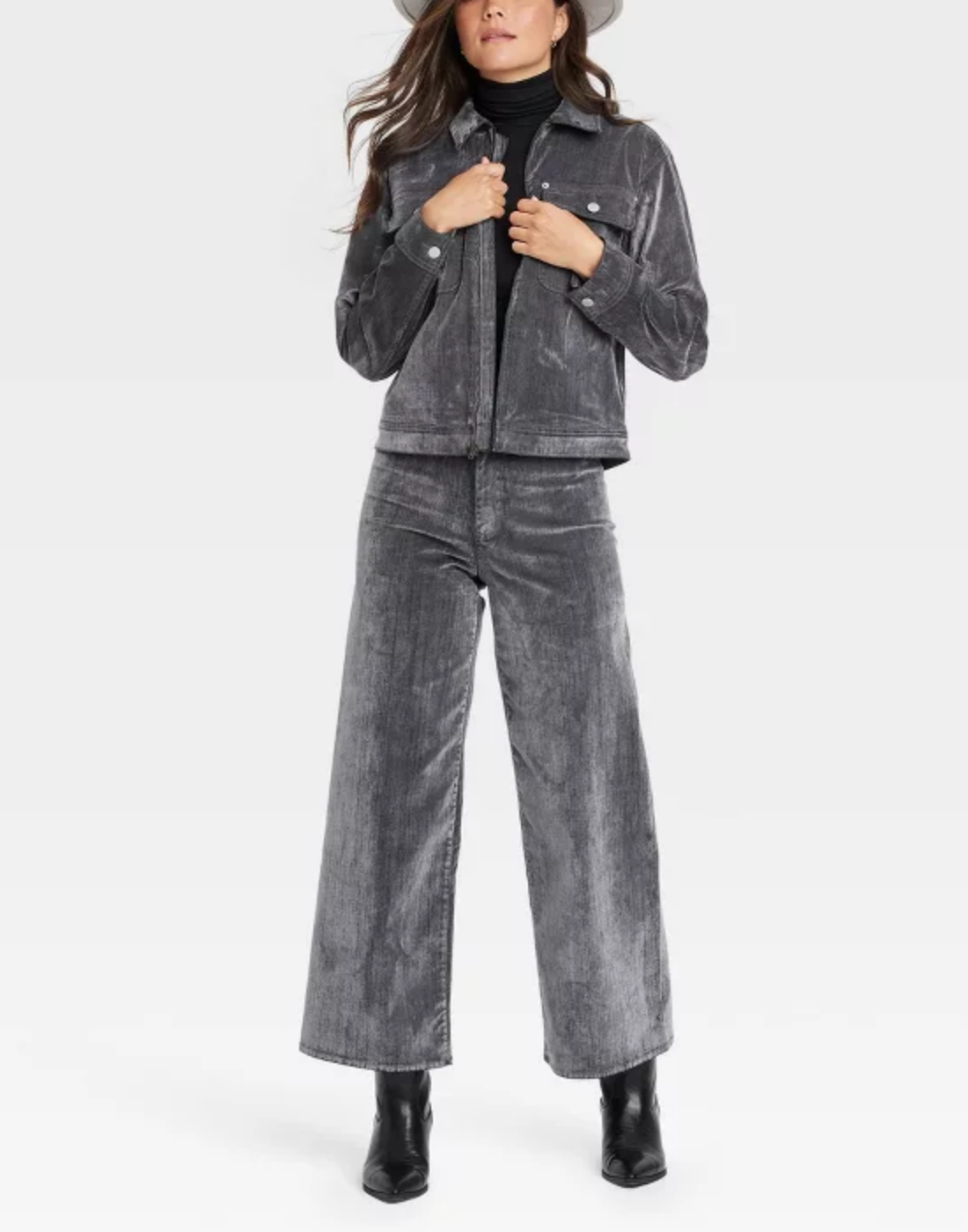 Women's Flocked Denim Jacket Wide Leg Pants Set（Buy 2 Free Shipping）