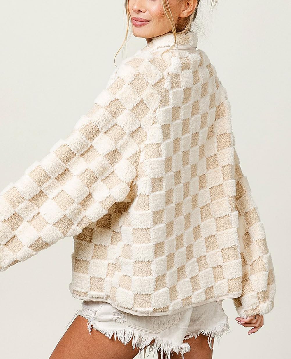 Women Winter Casual Checkered Fleece Sherpa Jacket (Buy 2 Free Shipping)