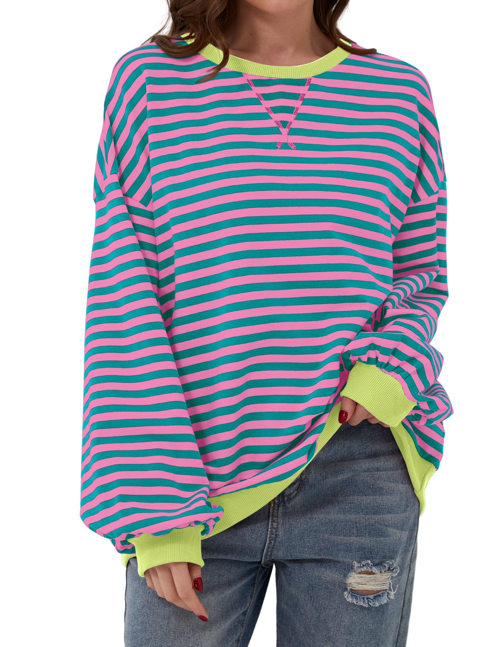 Striped Color Block Oversized Sweatshirt (Buy 2 Free Shipping)