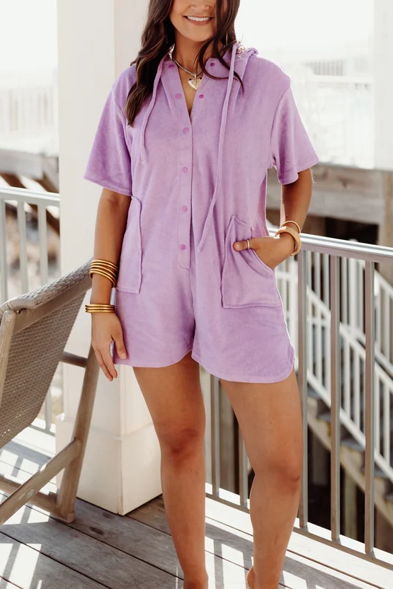 Hooded Terry Pocket Detail Romper (Buy 2 Free Shipping)