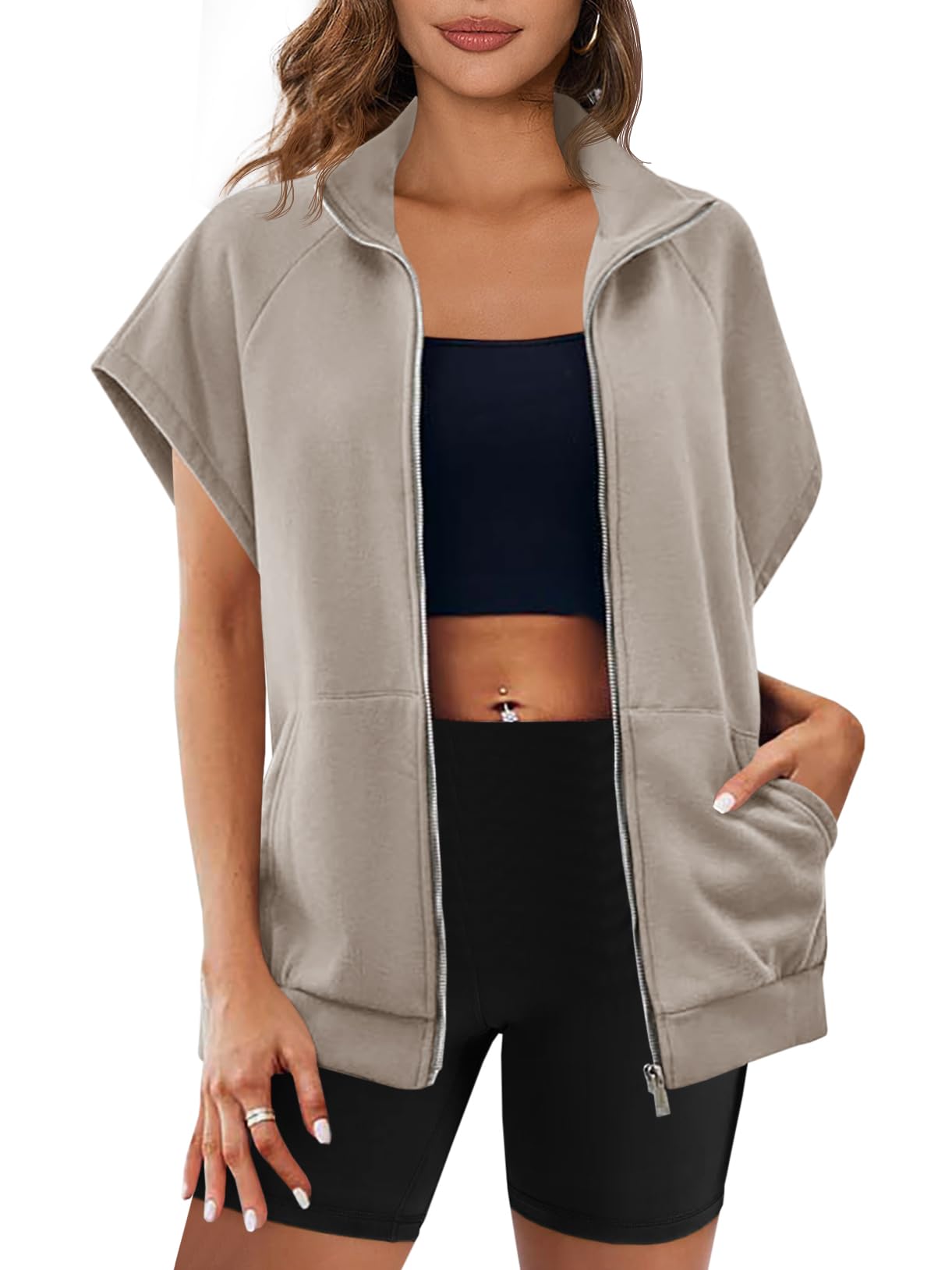 Womens Zip Up Sweatshirts Sleeveless Oversized Sweatshirt(Buy 2 Free Shipping)