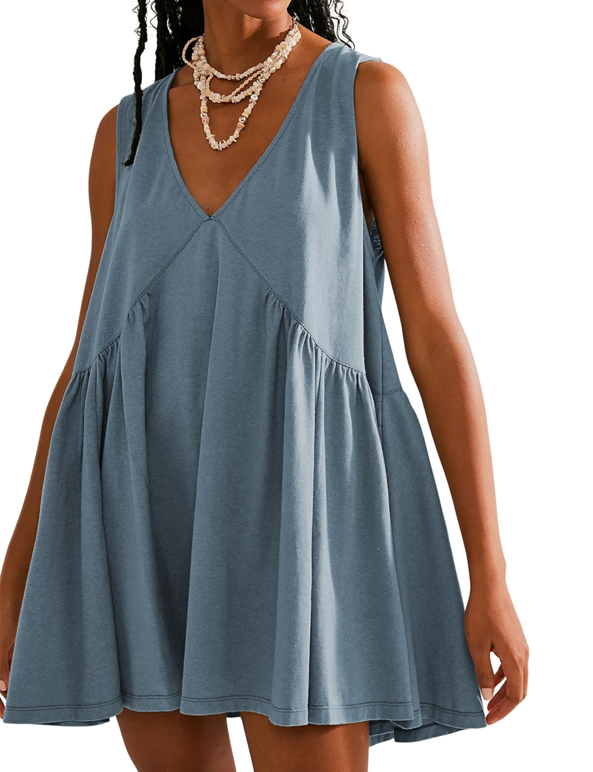 Womens Sleeveless Mini Dress Casual Loose Sundress with Pockets（BUY 2 FREE SHIPPING）