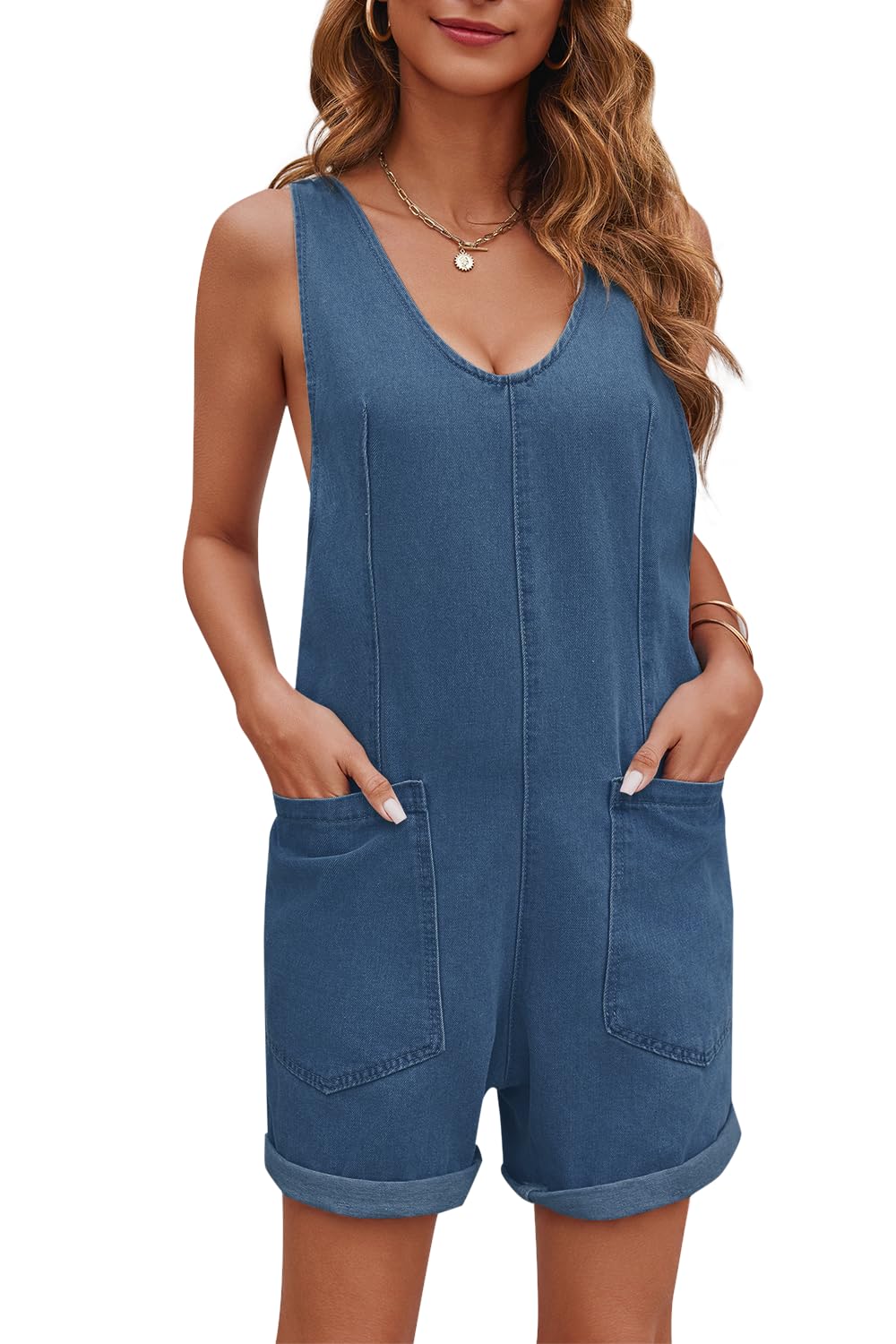 Women's Casual Sleeveless Denim Romper with Pockets (Buy 2 Free Shipping)