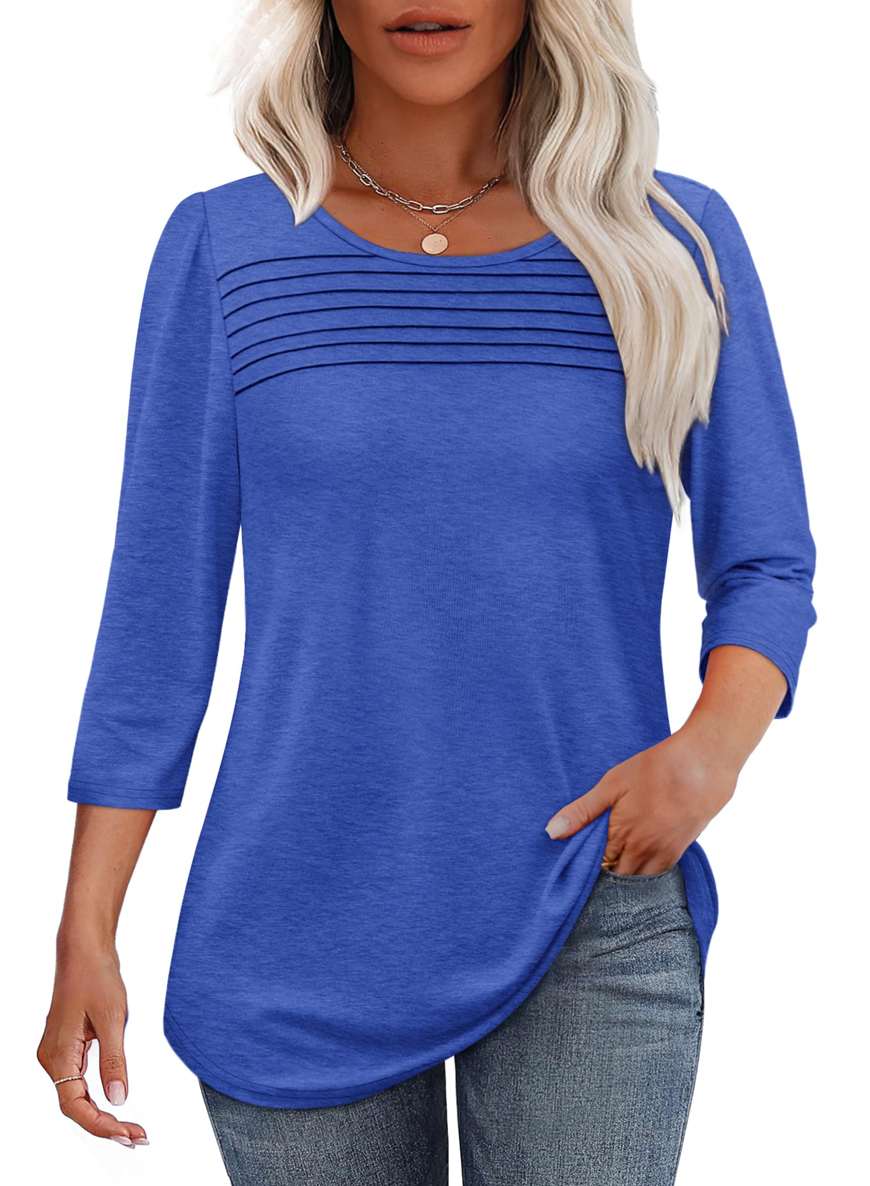 Women's 3/4 Length Sleeve Top Pleated Front T-Shirt (Buy 3 Free Shipping)