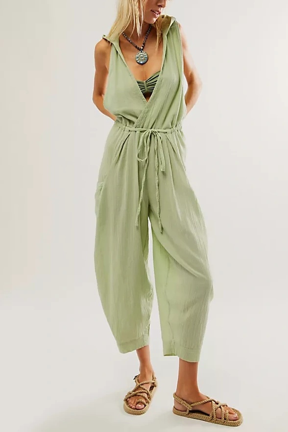 Hooded V-neck Jumpsuit (BUY 2 FREE SHIPPING)
