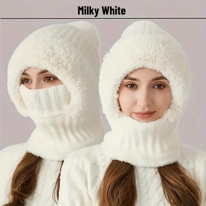 Winter Fleece Knitted Hat and Warm Hooded Neck Gaiter