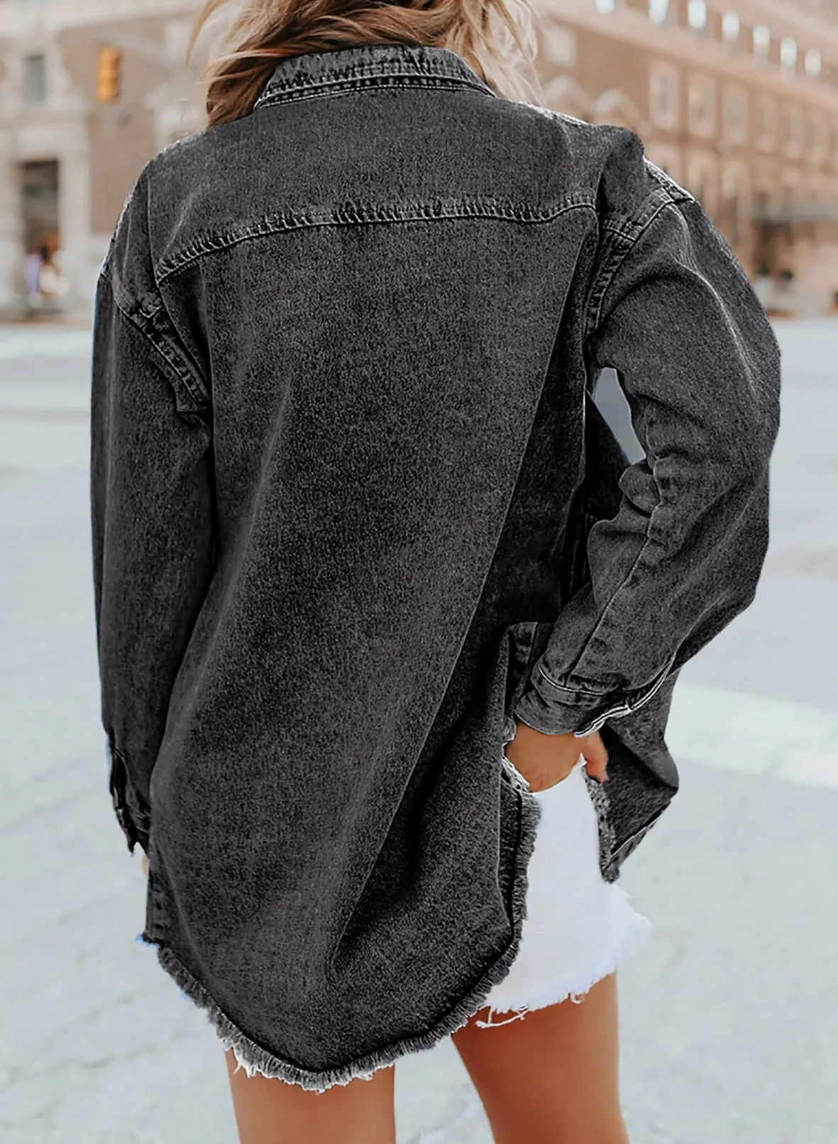 Denim Button Down Raw Edge Jacket (Buy 2 Free Shipping)