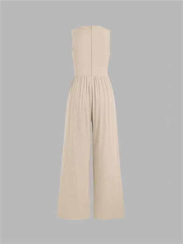 2024 NEW Solid Sleeveless Wide Leg Jumpsuit