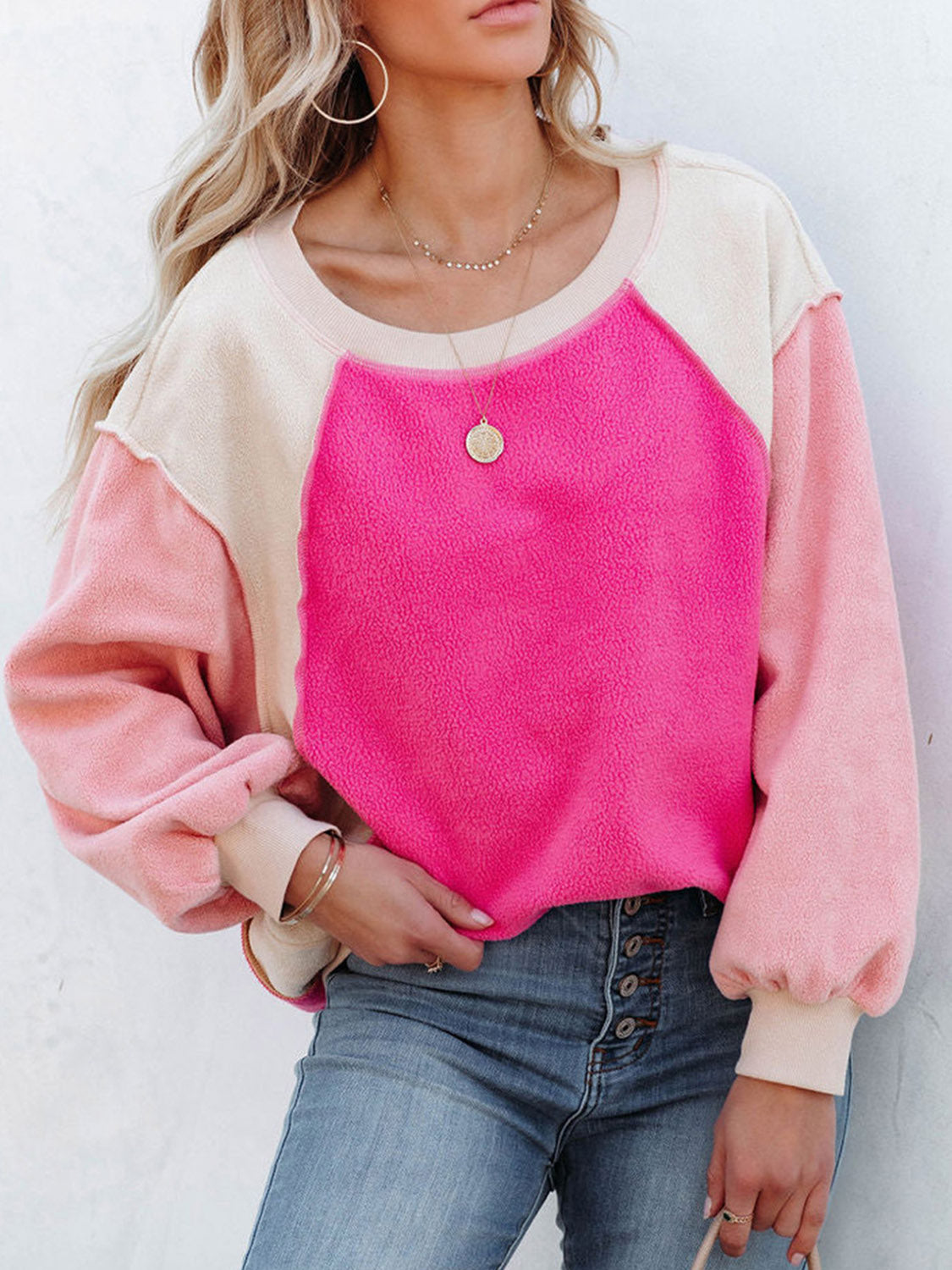 ✨Women's Round Neck Drop Shoulder Contrast Color Pullover(Buy 2 Free Shipping)