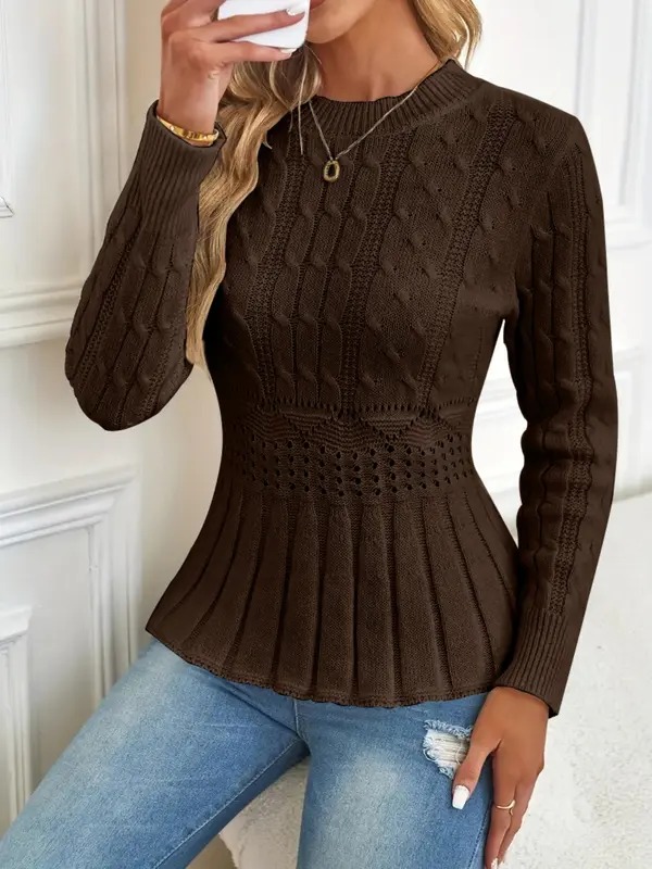 ✨Women's Chunky Knit Crew Neck Long Sleeve Knit Top