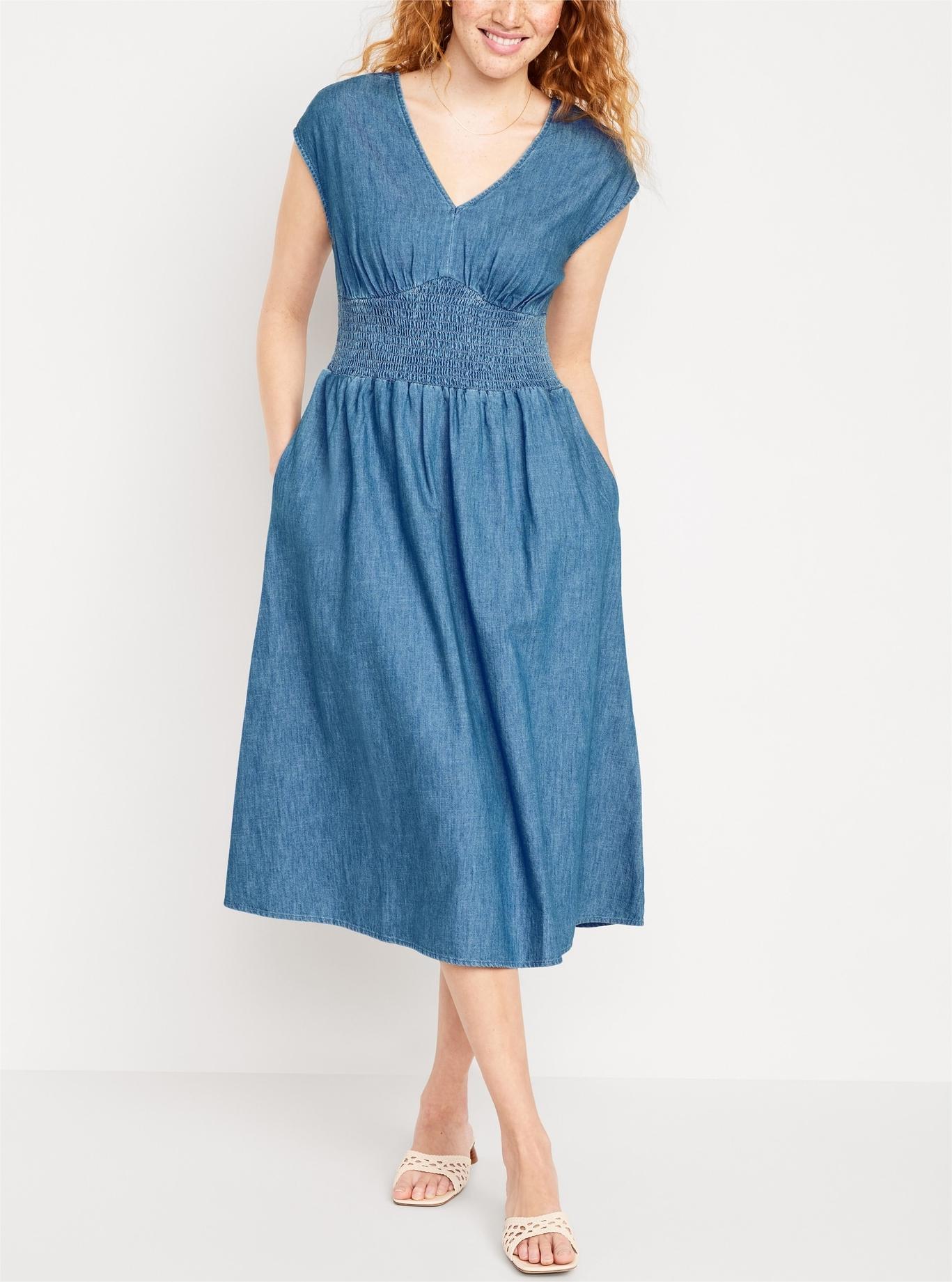 Women's Waist-Defined Midi Denim Dress (Buy 2 Free Shipping)