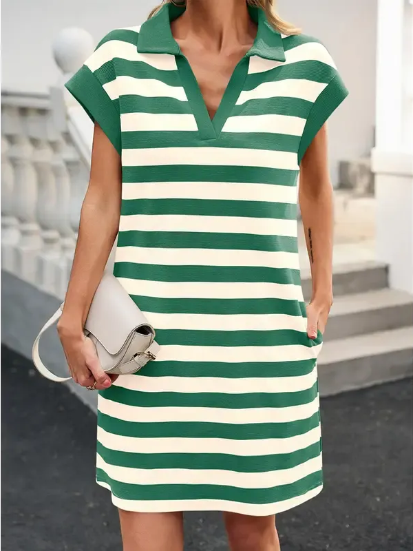 Women's V-neck Striped Short-sleeved Straight Dress(Buy 2 Free Shipping)