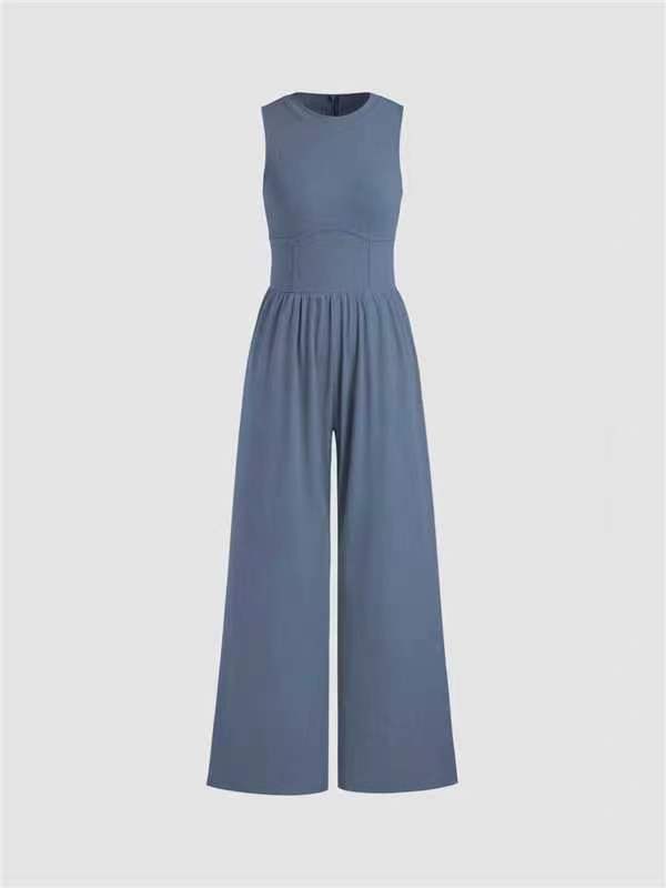 2024 NEW Solid Sleeveless Wide Leg Jumpsuit
