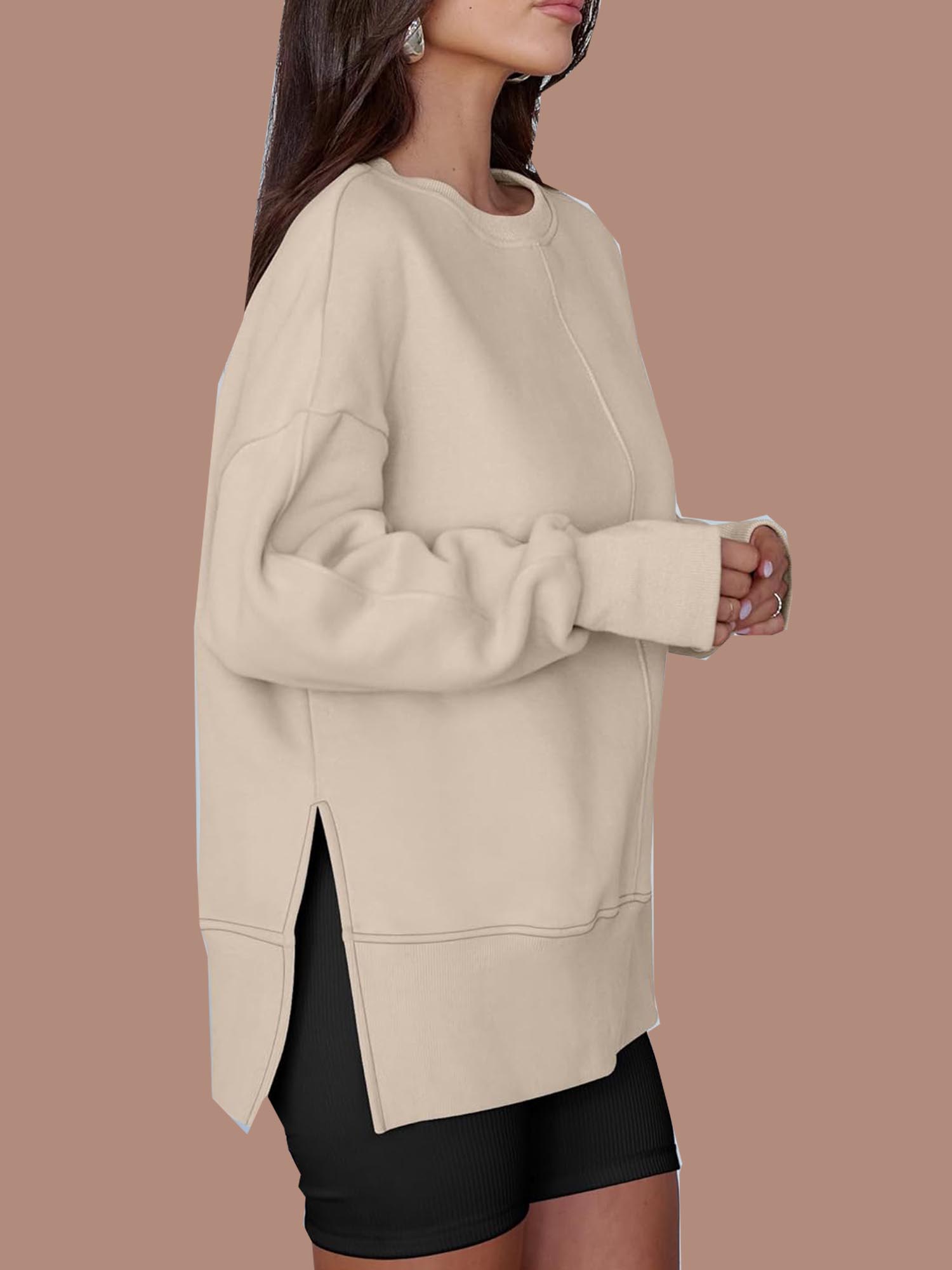 Women's Oversized Thumbhole Long Sleeve Side Slit Sweatshirt (Buy 2 Free Shipping)  
