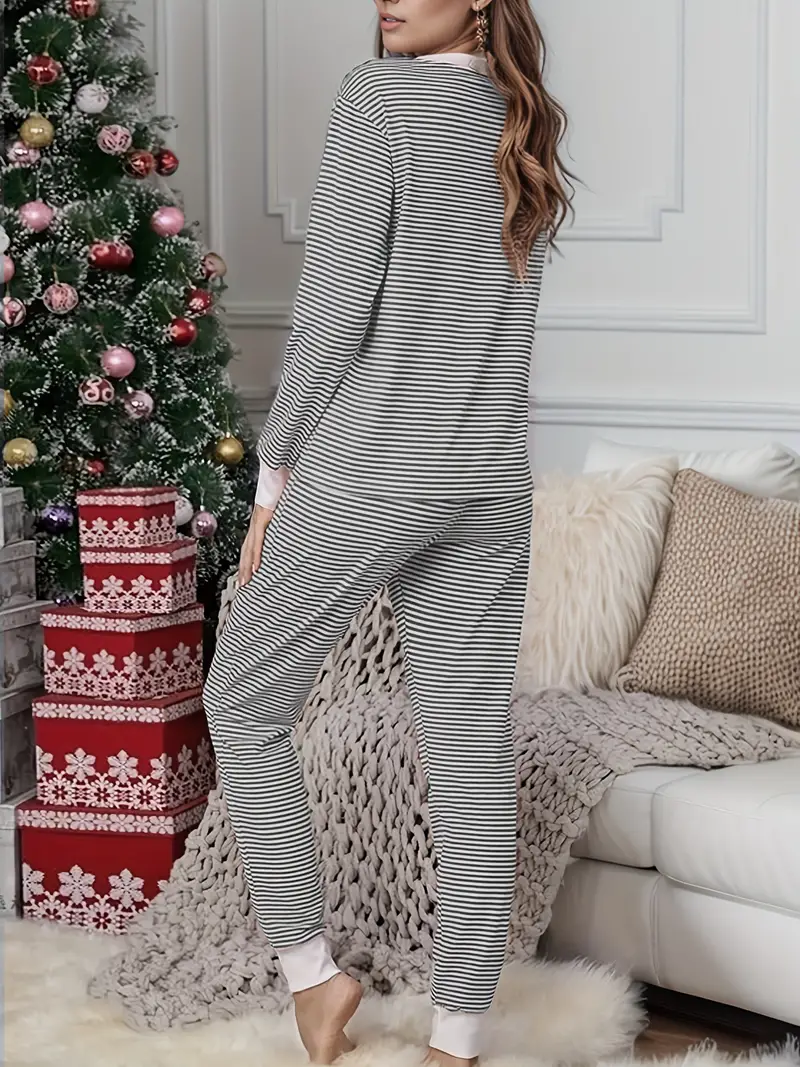 Cozy Soft Stripe V Neck Lounge Pajamas Set (Buy 2 Free Shipping)