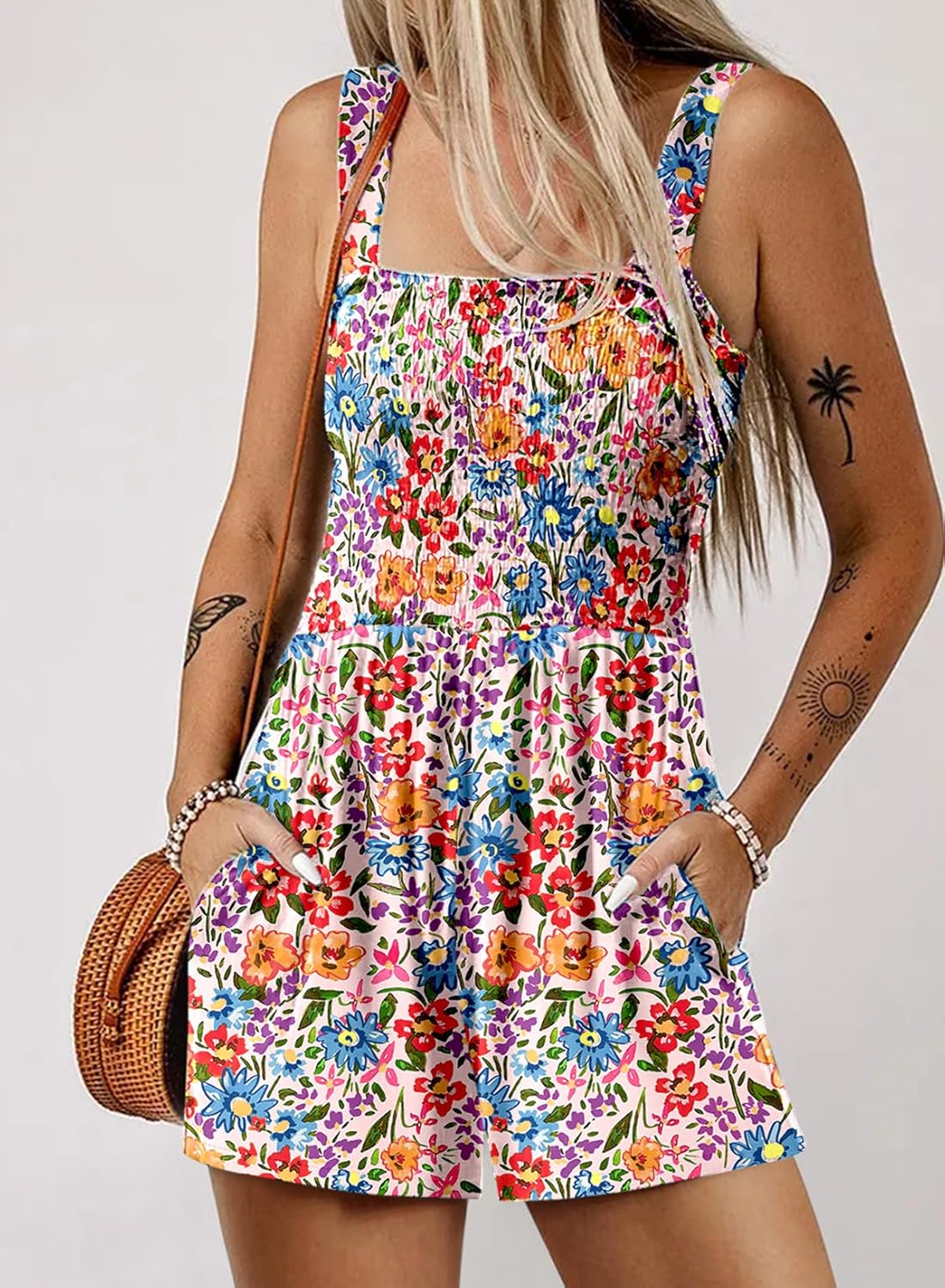 Relaxed Square Neck Sleeveless Floral Pleated Jumpsuit (Buy 2 Free Shipping)