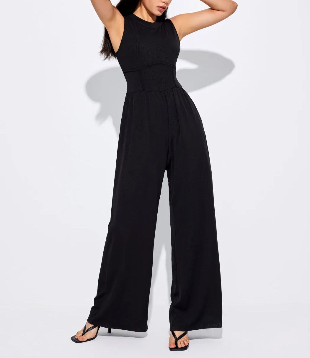 2024 NEW Solid Sleeveless Wide Leg Jumpsuit