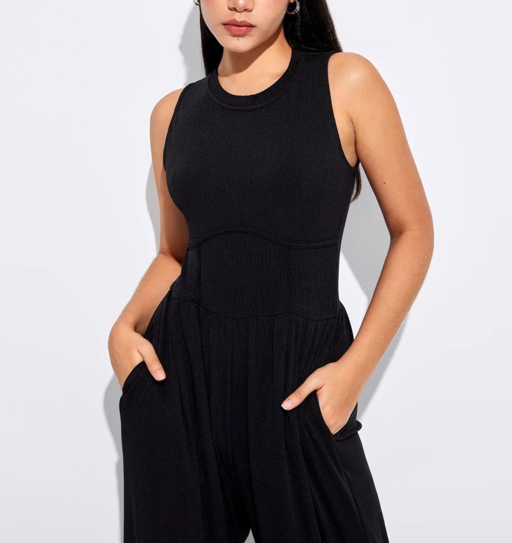 2024 NEW Solid Sleeveless Wide Leg Jumpsuit