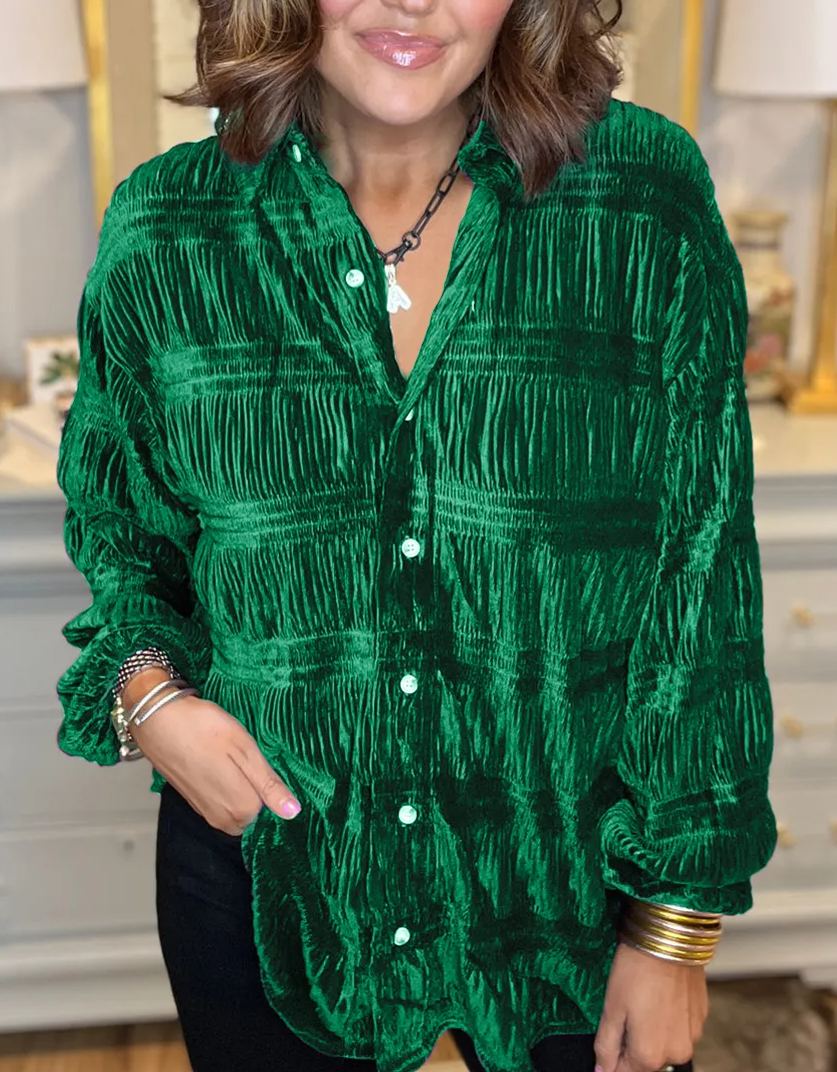 Black Friday Sale 80% OFF✨Shirred Velvet Button Down Top (Buy 2 Free Shipping)